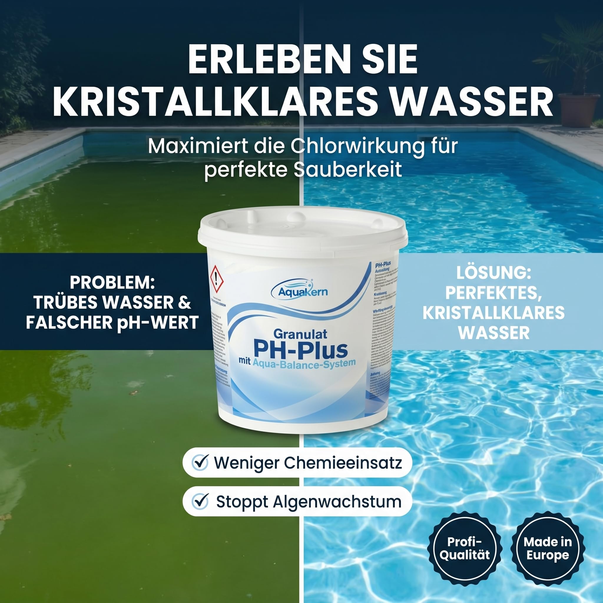 pH Plus Pool Granulat 5KG [mit Aqua-Balance] hebt den pH-Wert | pH Heber für Pool & Whirpool | Made in Europe