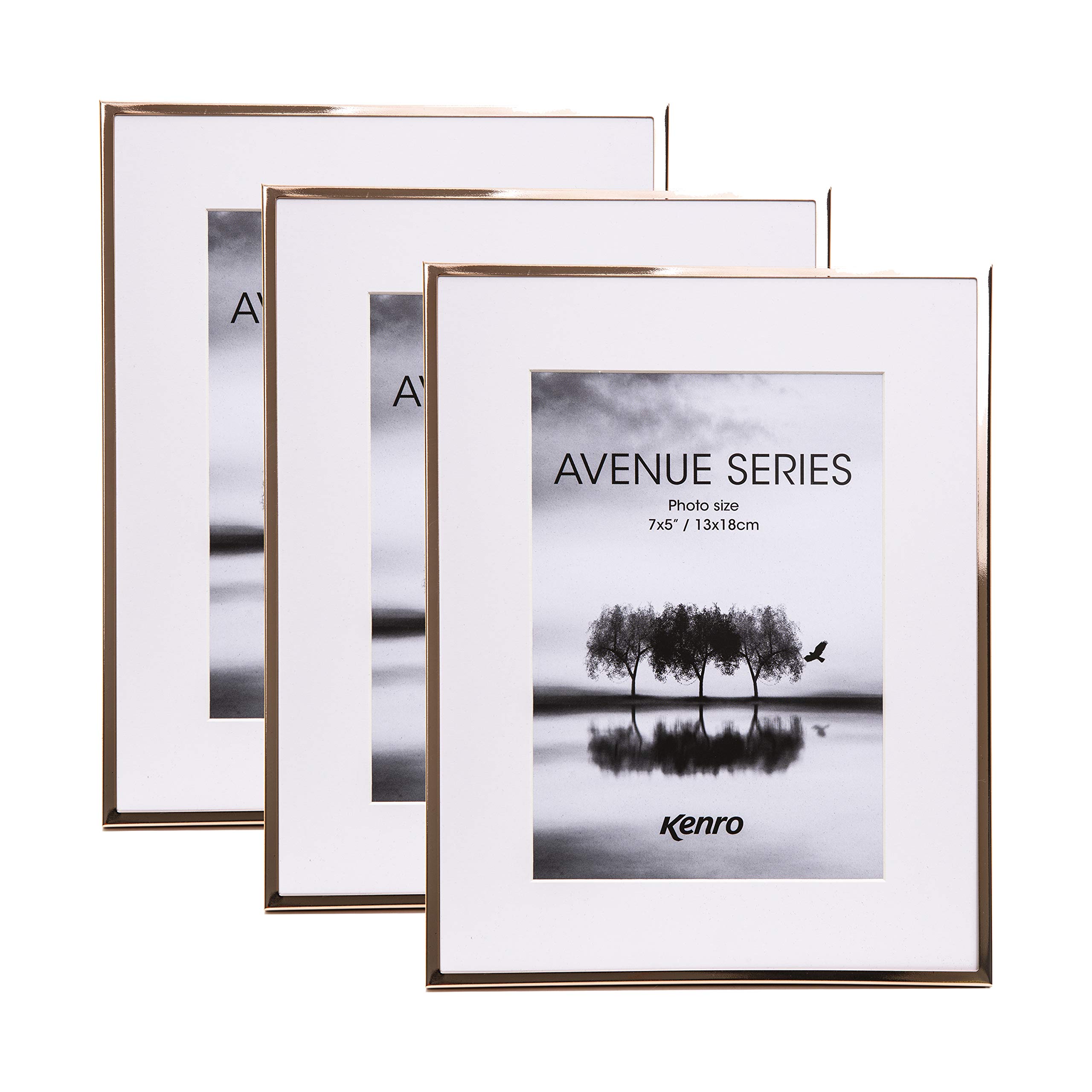 Kenro Box of 3 Avenue Rose Gold Photo Frame 10x12 Inch / 25x30cm with White Mat for 8x10 Inch / 20x25cm - AVE2025RG