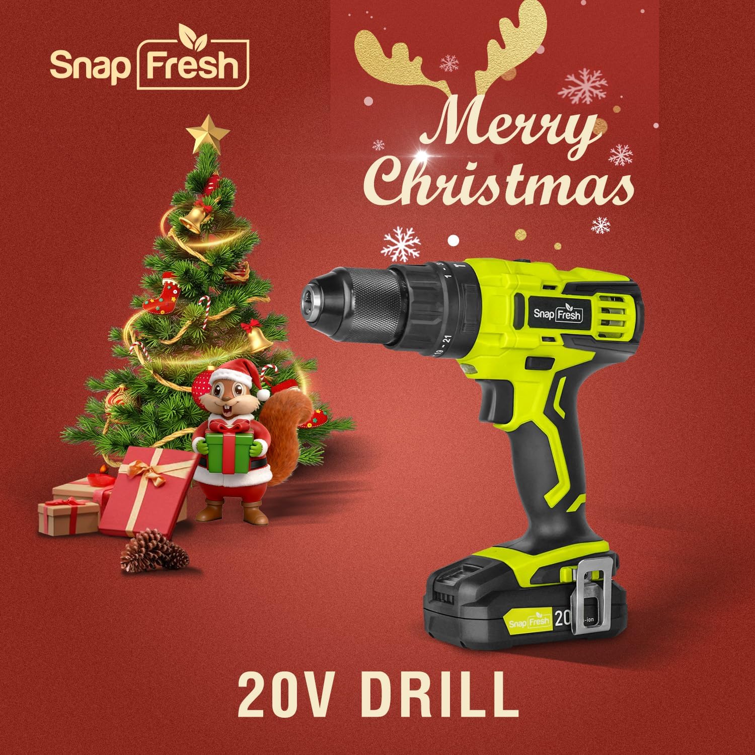 SnapFresh 20V Cordless Impact Drill-1/2" Power Drill/Driver Set,445in-lbs Torque Max,2 Variable Speeds, 43Pcs Bits w/case,2.0Ah Battery & Fast Charger Included, Power Tools - Image 9