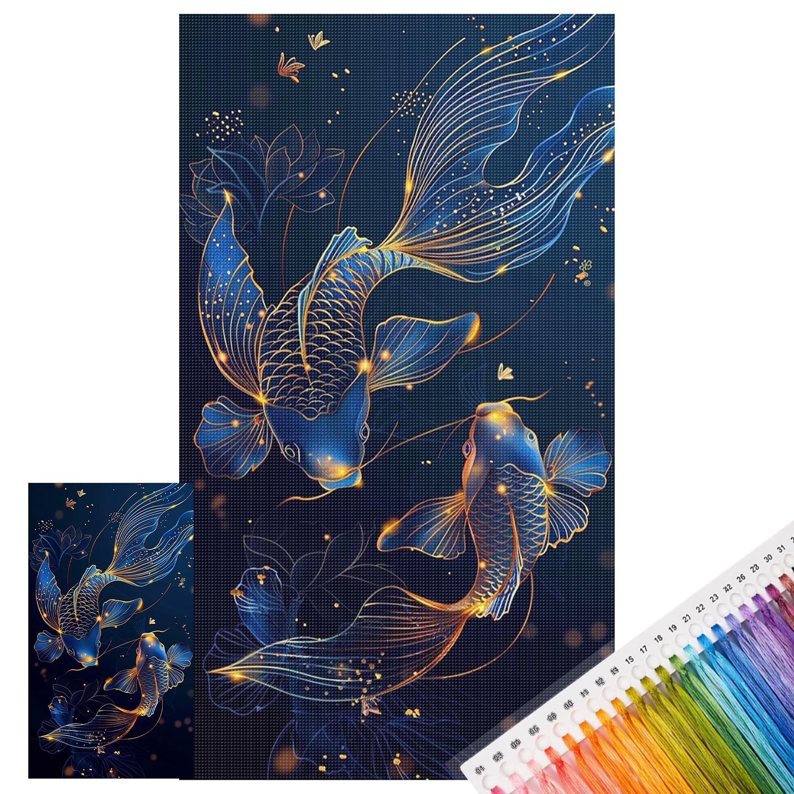 Poetrydraw Blue Koi Fish With Gold 11Ct Diy Stamped Needlework Embroidery Kit Large 15.74X27.56inch Cross Stitch Art & Crafts For Beginners