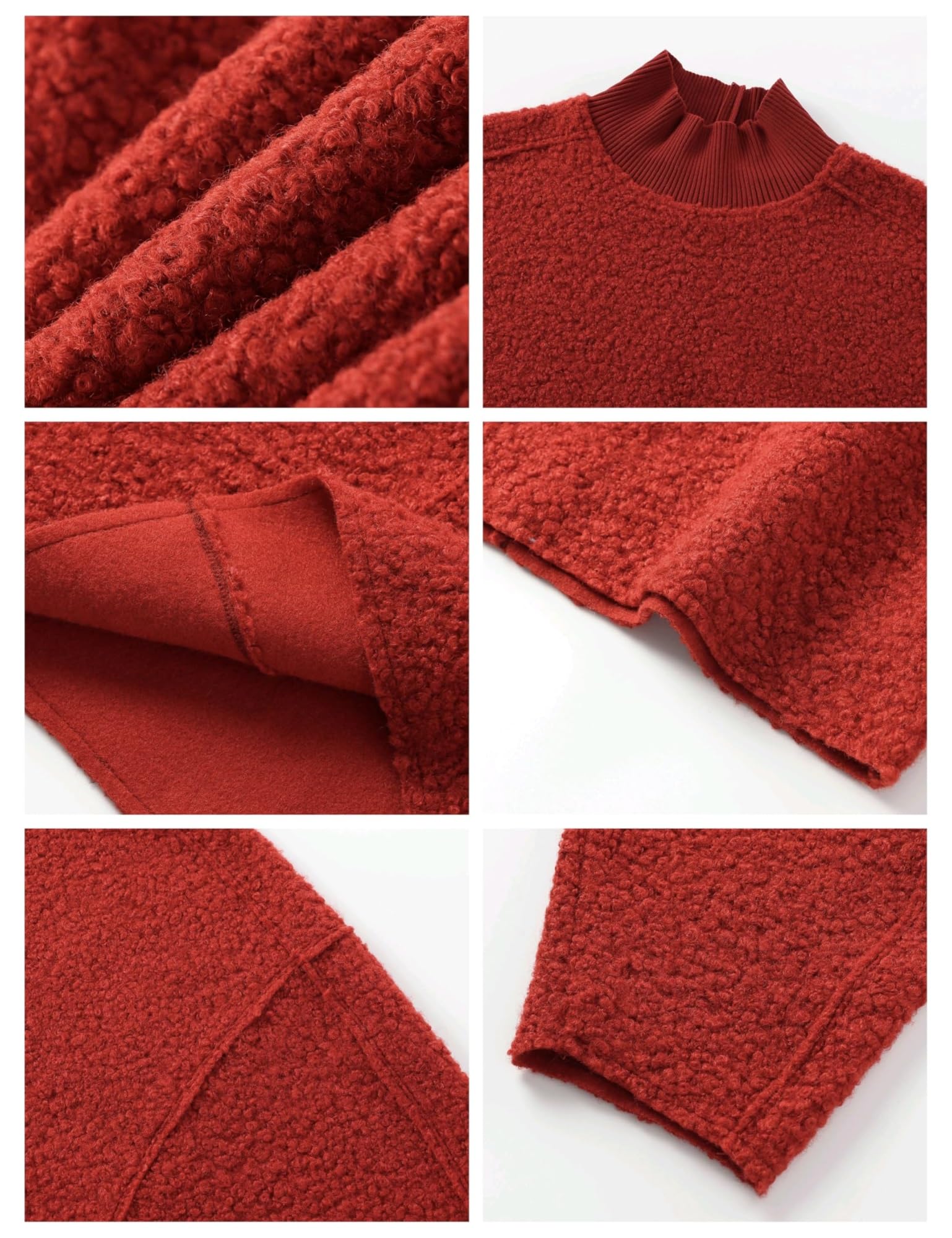 Damskie bluzy polarowe na co dzień z golfem z odwróconym szwem, krótkie bluzki, jesienno-zimowy, rozmyty płaszcz(Red,M)