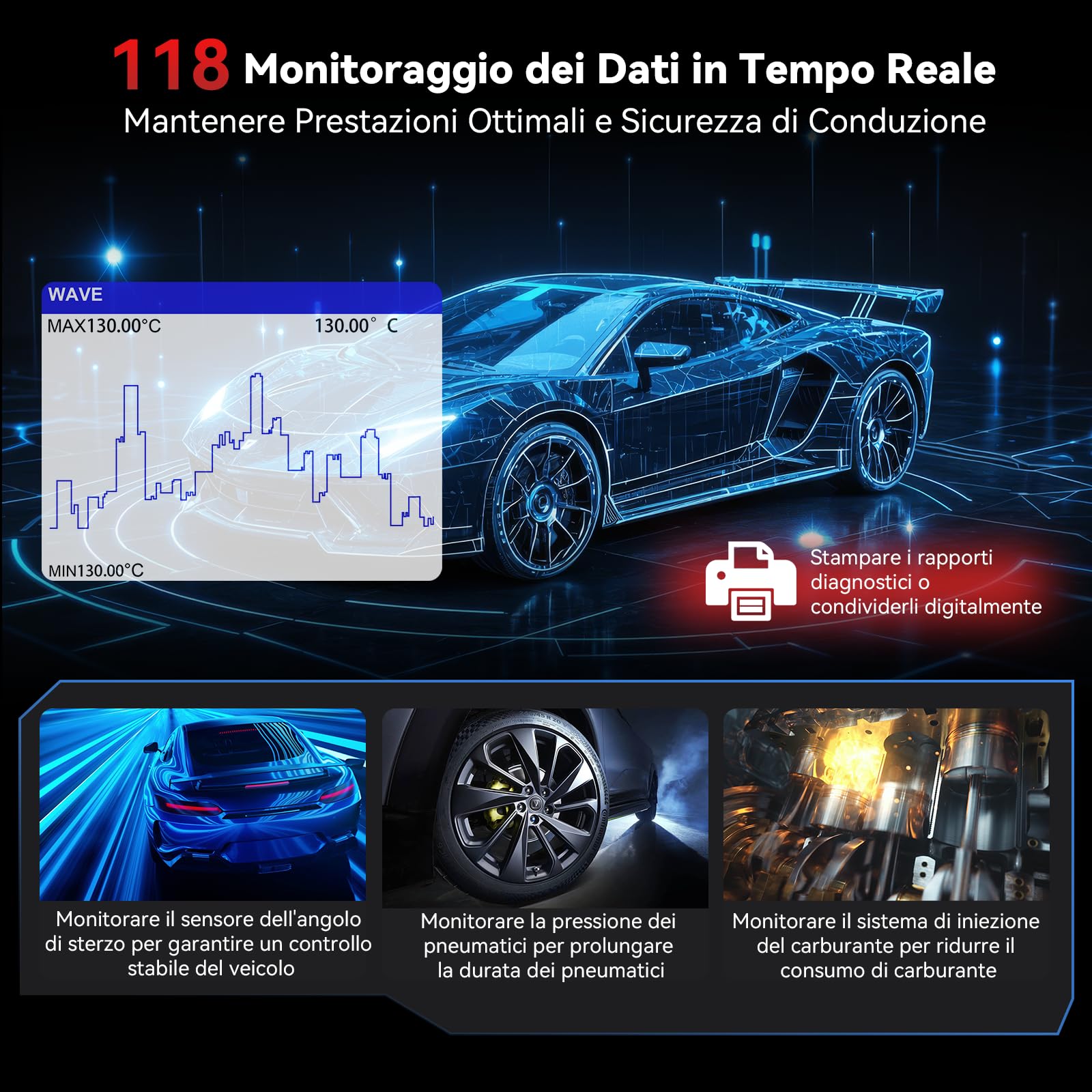 iCarsoft FD V1.0 OBD2 Auto Diagnostica per Ford/Holden, Diagnosi Auto Professionale in Italiano per Tutti i Sistemi, Ripristino dell'Olio, Calibrazione SAS, Test della Batteria, Aggiornamento a Vita