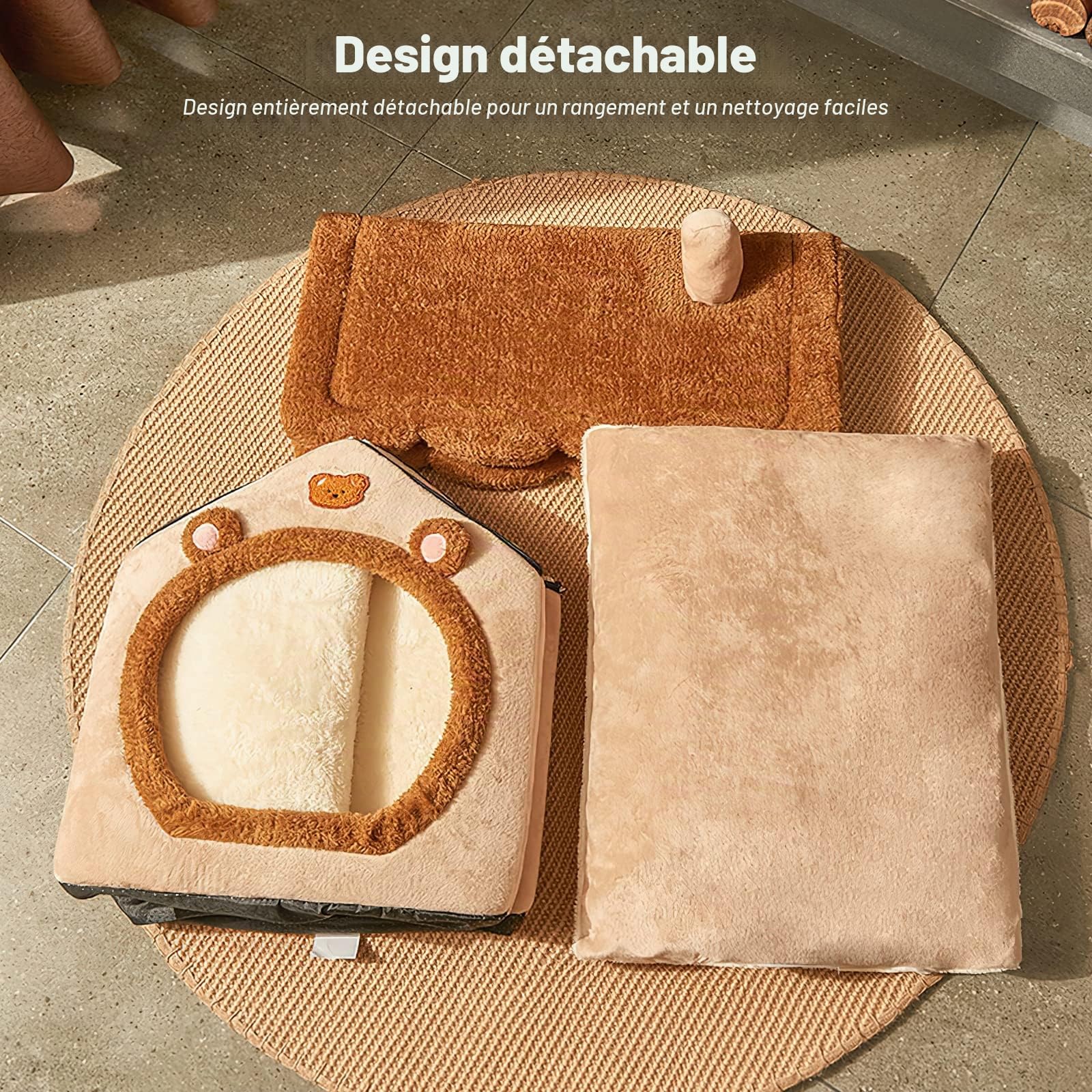 Galatée Lit De Grotte pour Chat, Lit De Chien Lavable, Maison De Chat Chaude Et Confortable, Maison De Chat Confortable Pliable, Lit De Chien avec Coussin Amovible(M, Marron)