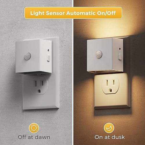 Miniatura 18 de L LOHAS LED Luz nocturna con sensor de movimiento, paquete de 2, luz nocturna activada por movimiento, sensor de movimiento y sensor de atardecer a