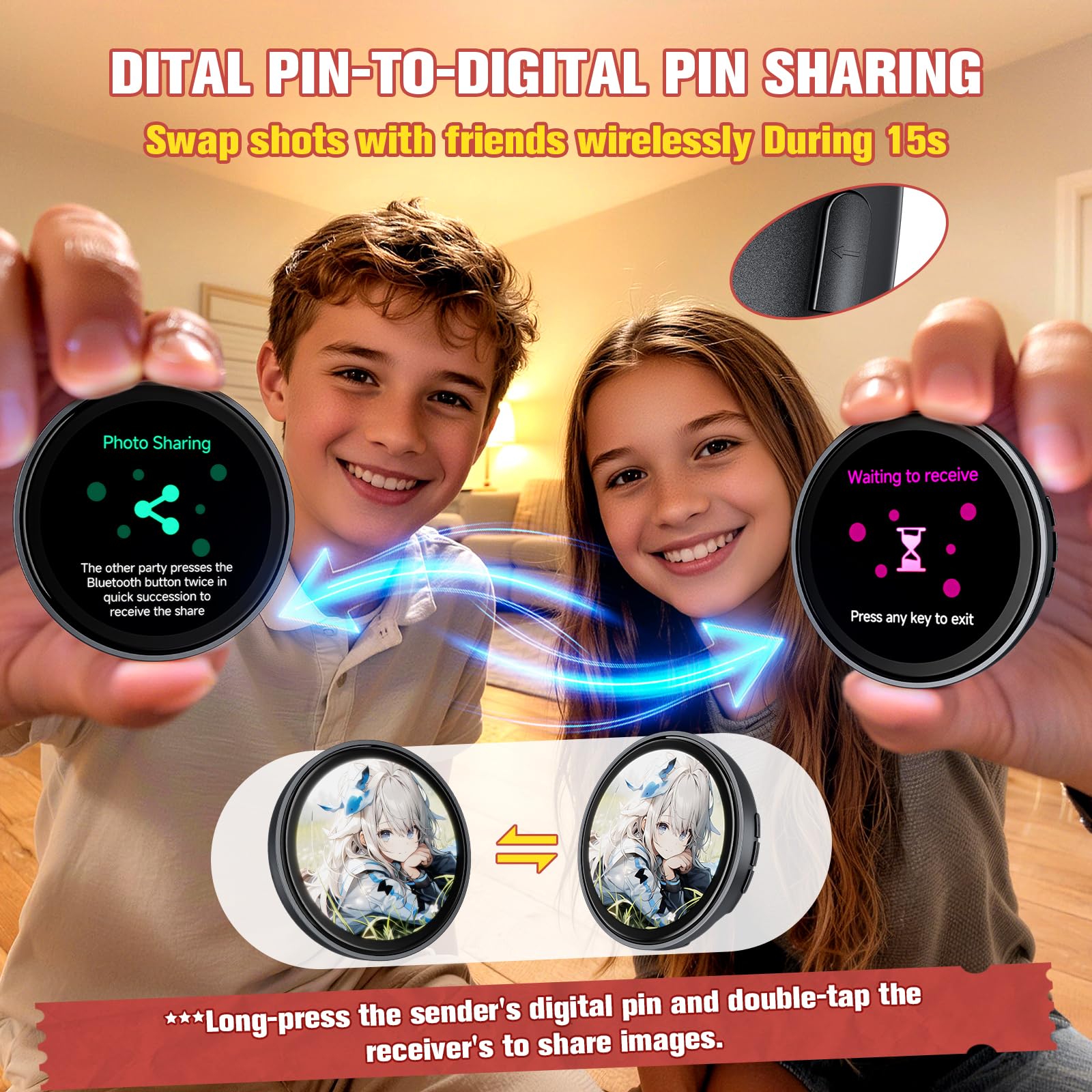 Digital Pin, Digital Badge with Touch Screen LED Display, Customizable Anime Style Wearable, Smart Button for FIFA World Cup Footbal Party, Cosplay, Fandoms（For <8MB MP4, Multi/Single Imgs, Marquee） - 5