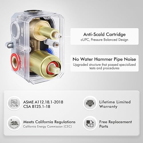 Miniatura 5 de KES XB6305S12-BZ - Juego completo de grifos de ducha y bañera dorados, sistema de ducha con boquilla de cascada, cabezal de ducha de lluvia de 12