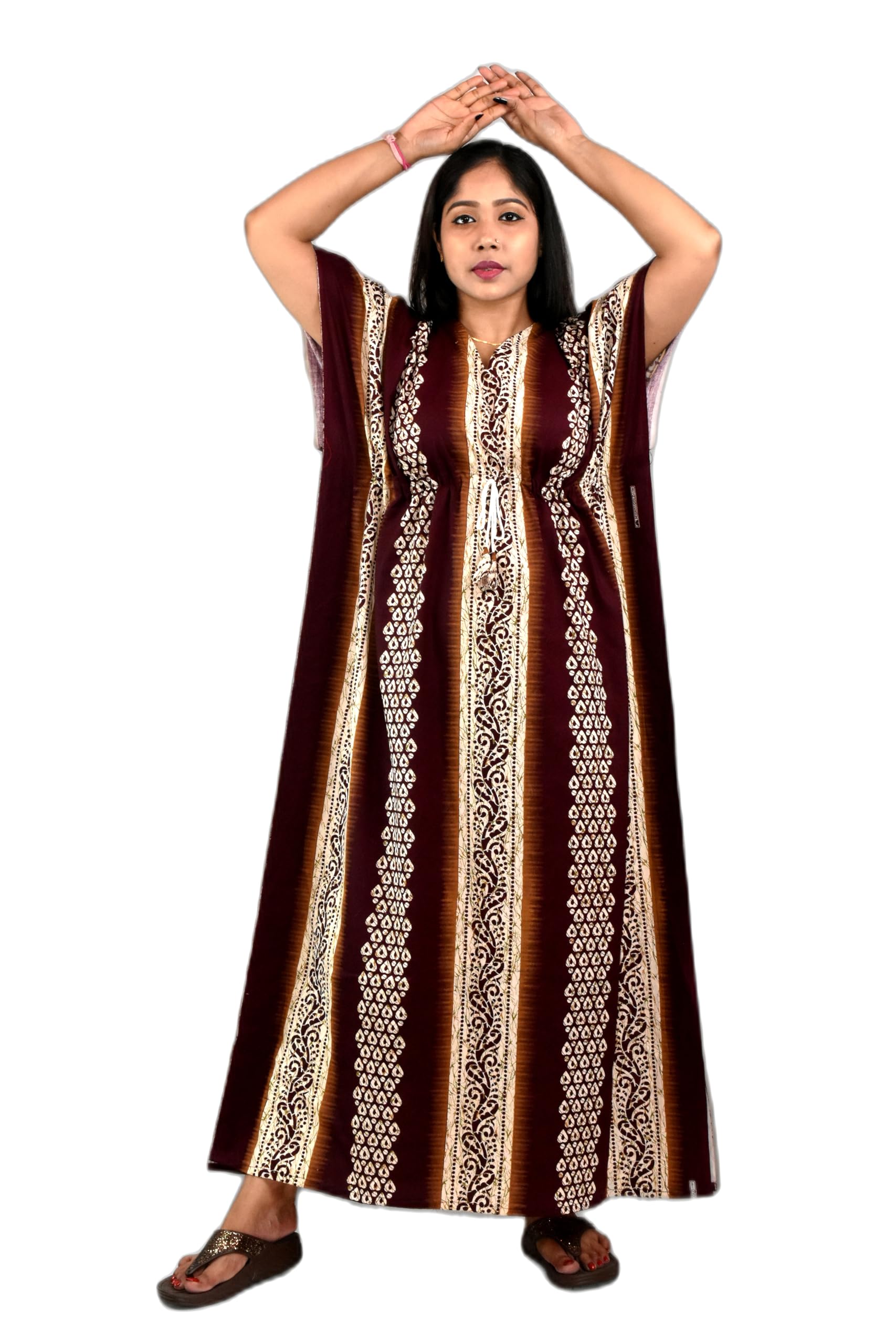 bdrox Women's Cotton Maxi Kaftan Dress, Printed Ethnic Lounge Wear, V-Neck, Kaftan Sleeve, Casual Style-picture-42