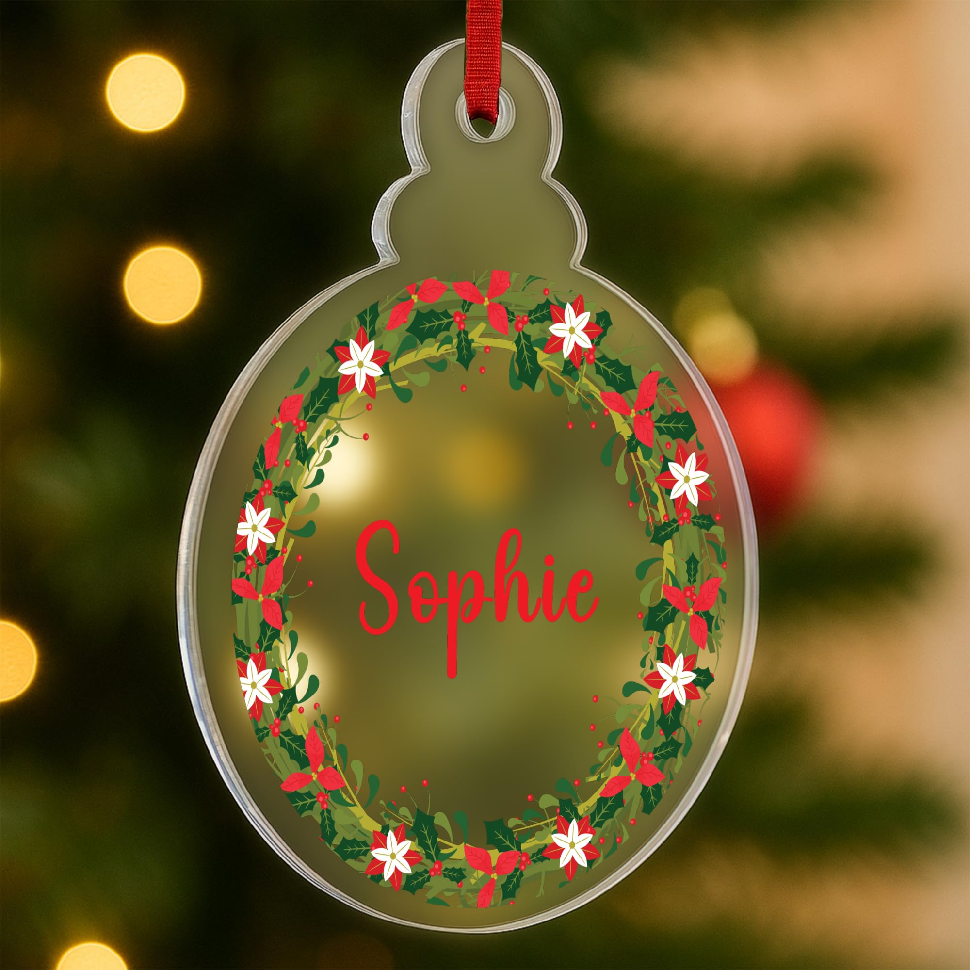 Star Online Red Floral Name Personalised Christmas Baubles Custom Christmas Tree Decorations Acrylic Hanging Ornaments Xmas Tree Bauble 2024 Festive Décor (Red Floral Name)