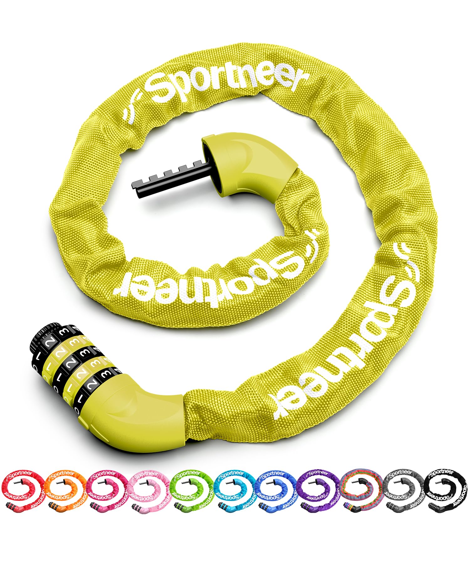 Sportneer Bike Lock: 5 Digit Combination High Security Anti Theft Bike Chain Lock - 3.2/3.6/4ft Heavy Duty Keyless Bicycle Lock for Bike, Motorcycle, Scooter, Door &amp; Gate - 4/6mm Thick, Easy to Use