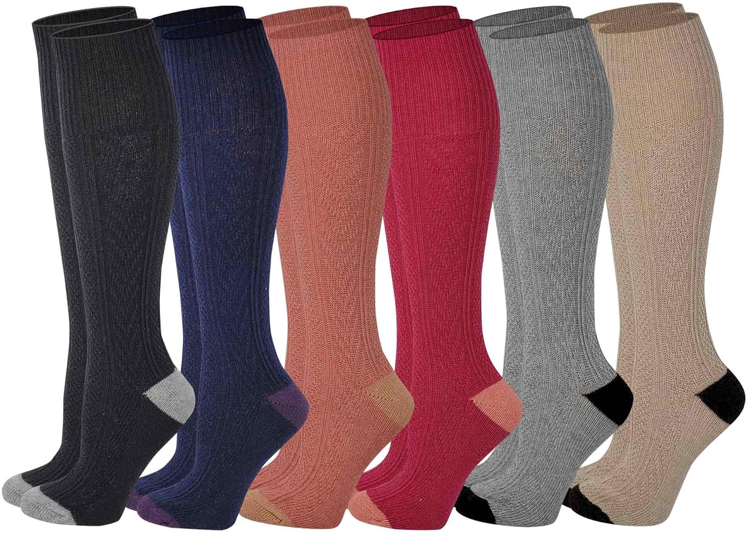 Boot Socks Women (6 Pairs pack) Knee High Cable Knit Winter Wool Socks - Image 4