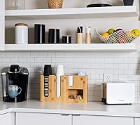 Vista 3 de Mind Reader Estación de tazas y condimentos, organizador de encimera, barra de café, rayón de bambú, 16.42 pulgadas de largo x 4.17 pulgadas