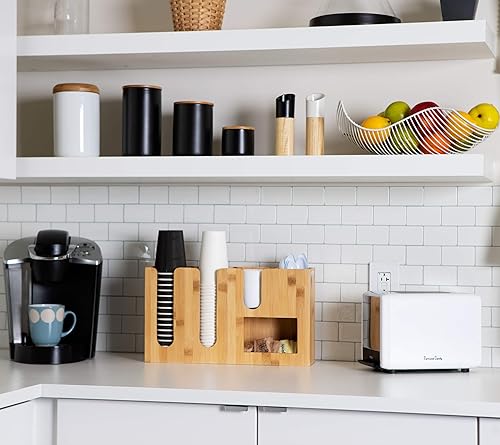 Miniatura 3 de Mind Reader Estación de tazas y condimentos, organizador de encimera, barra de café, rayón de bambú, 16.42 pulgadas de largo x 4.17 pulgadas de