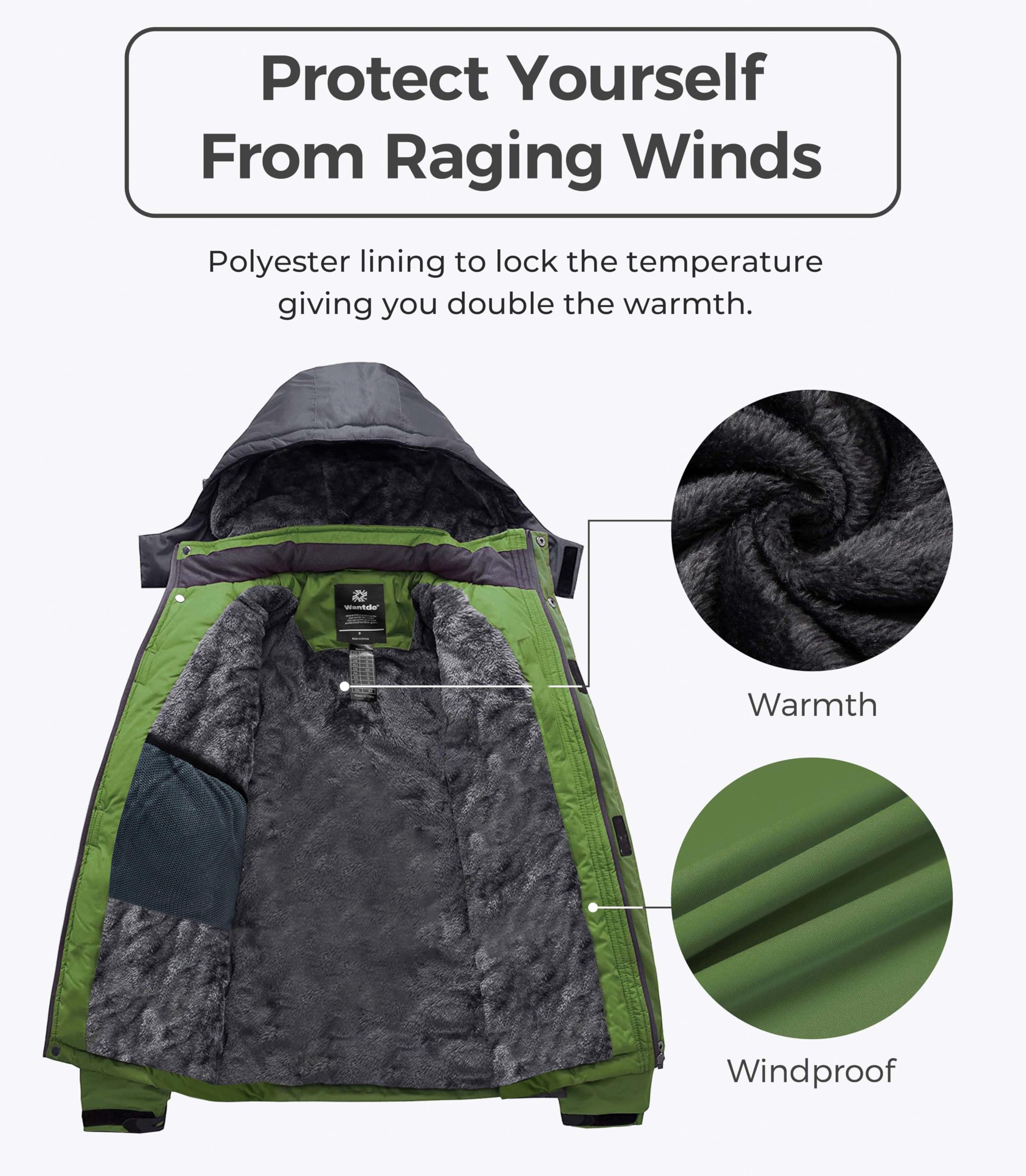 Wantdo Herren Berg Ski Jacke Warmer Winter Fleece Mantel Wasserdichter Atmungsaktive Jacke Outdoor Kapuzen Windbreaker Jacken
