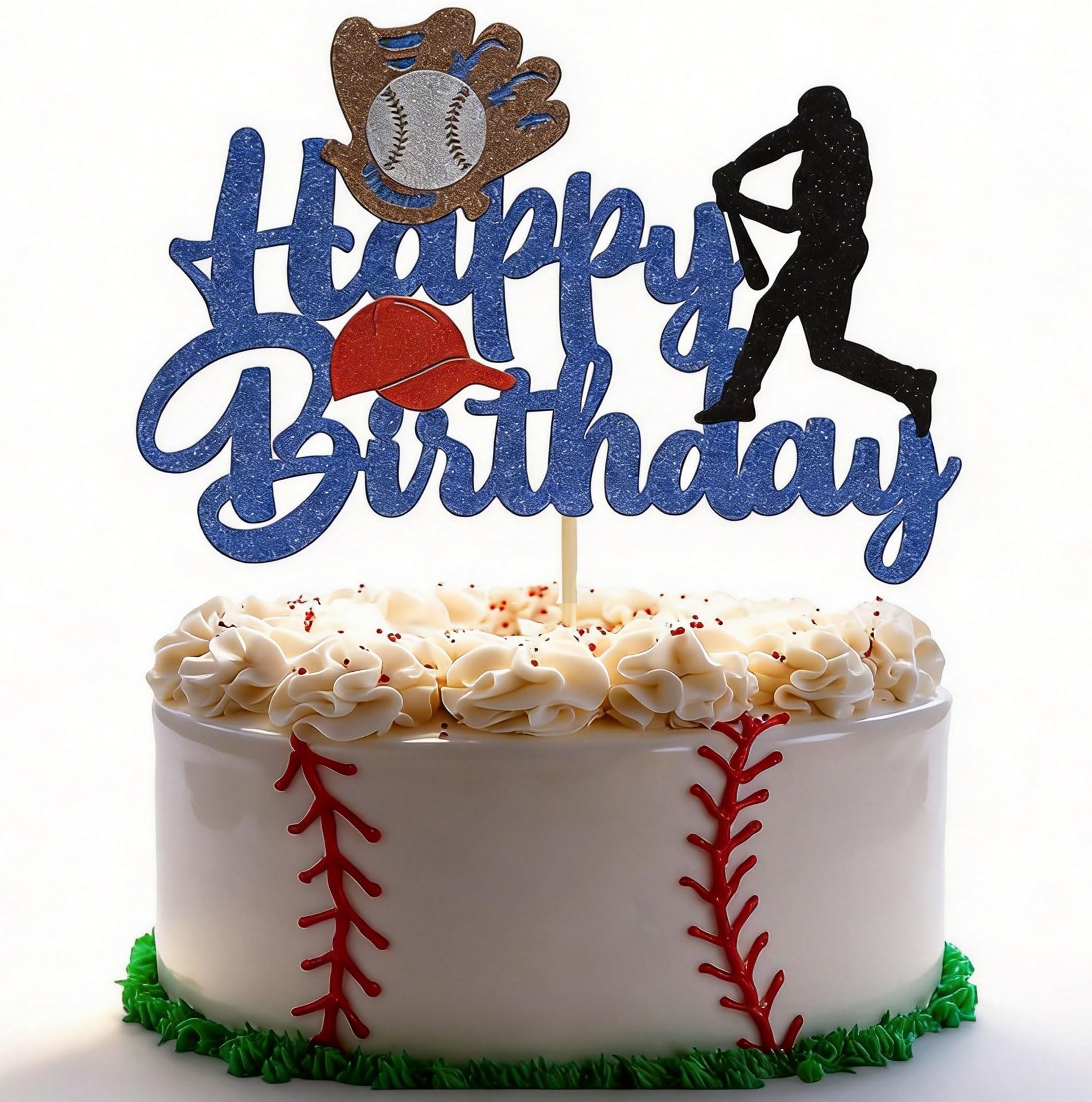 Photo 1 of LANGE HOME 1Pcs Baseball Cake Topper Glitter Baseball Cake Decoration
