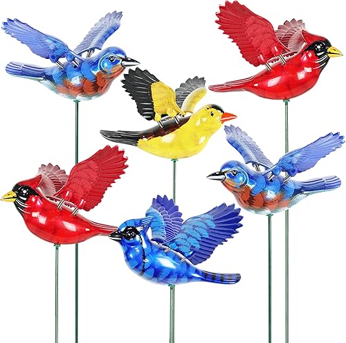 Miniatura 7 de Exhart Estaca de jardín, juego de 6 estacas de jardín con diseño de pájaros, decoración de jardín al aire libre y arte de patio, 6.5 x 4 x 16