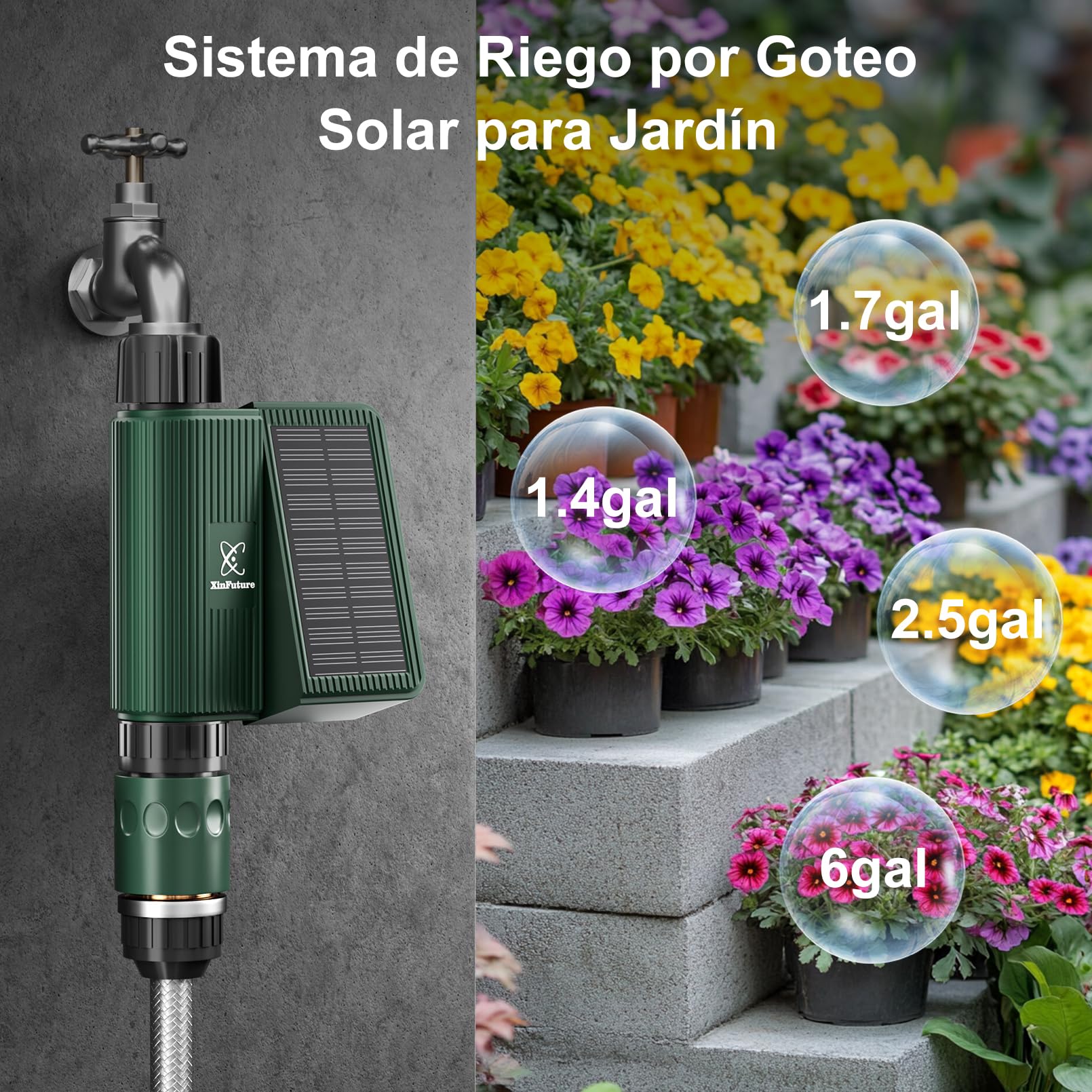 Programador de Riego Solar, Programador Riego Automatico WiFi, Temporizador Riego pour Jardín, Riego Programado y Racionado, Fácil Instalación, Mando a Distancia, Compatible con Alexa para Patio