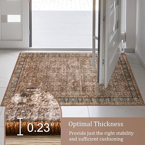 Miniatura 7 de Morebes Alfombra de área lavable de 6 x 9 pies, suave, grande, antideslizante, no desprende pelusa, alfombra floral vintage para sala de estar,