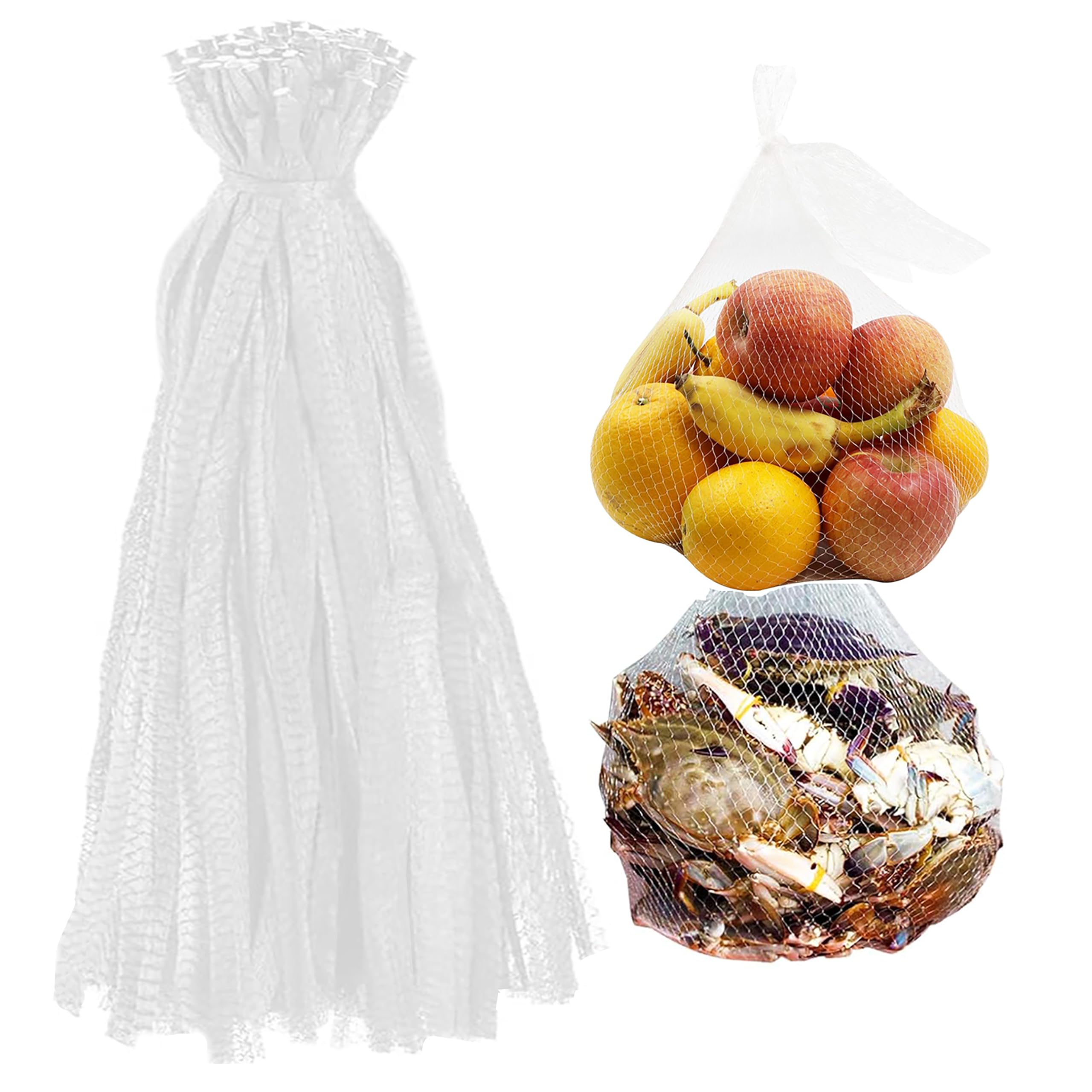 100Pcs 24’’ Reusable Mesh Produce Bags, Onion Fruits Net Bags and Seafood Boil Bag for Crab Clam Crawfish, Mesh Storage Bag for Grocery Shopping