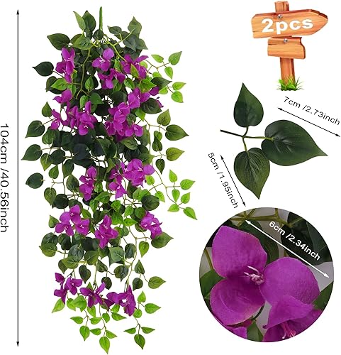 Miniatura 2 de Flores artificiales colgantes de buganvilla, plástico falso resistente a los rayos UV, tela de flores sintéticas para interiores y exteriores,