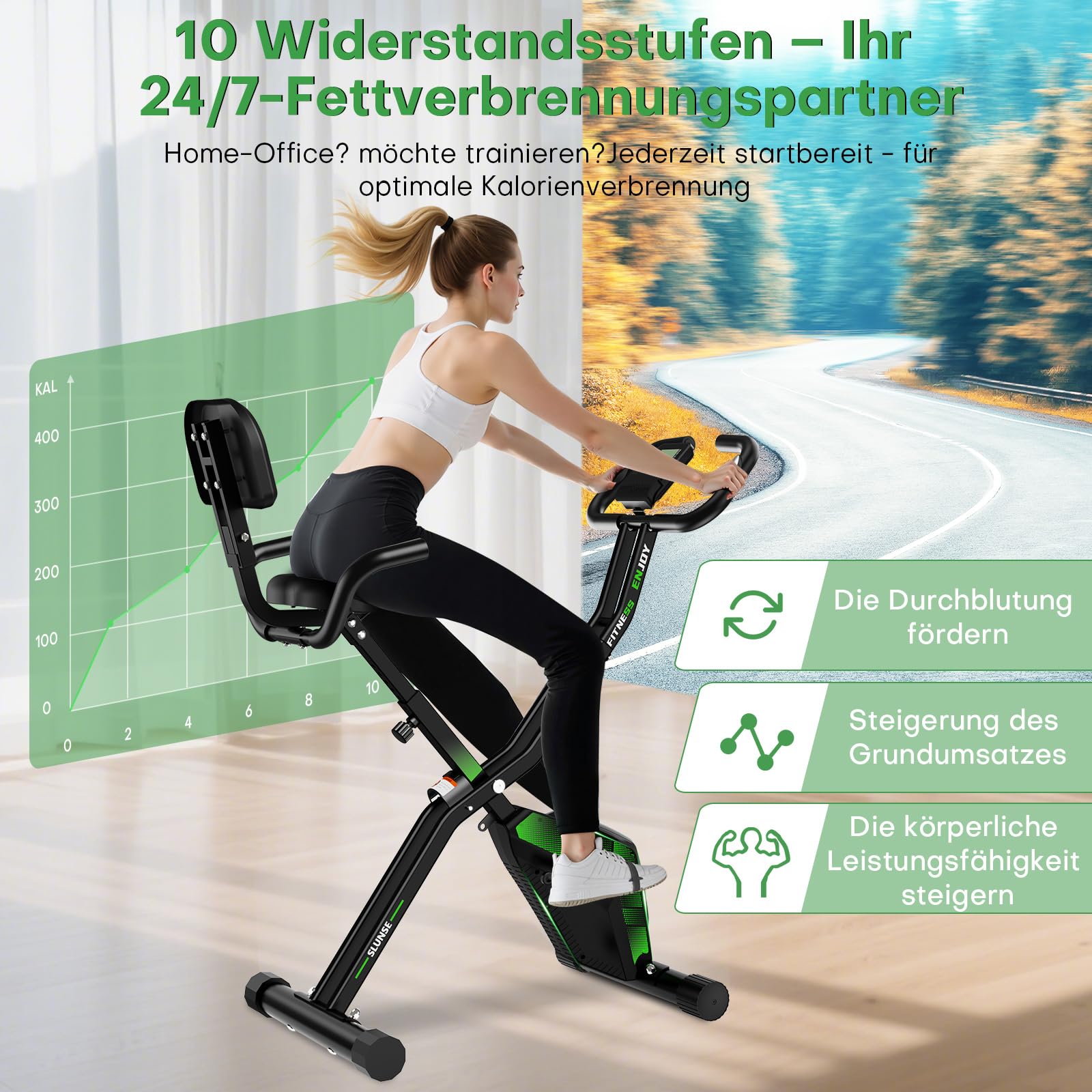 Heimtrainer Fahrrad, SLUNSE Neues 5-in-1 Hometrainer Fahrrad Klappbar, Ergometer Heimtrainer mit 16-fach Magnetwiderstand, Leise & Bequem, LCD-Display, Belastbar bis 160kg, Home Trainer