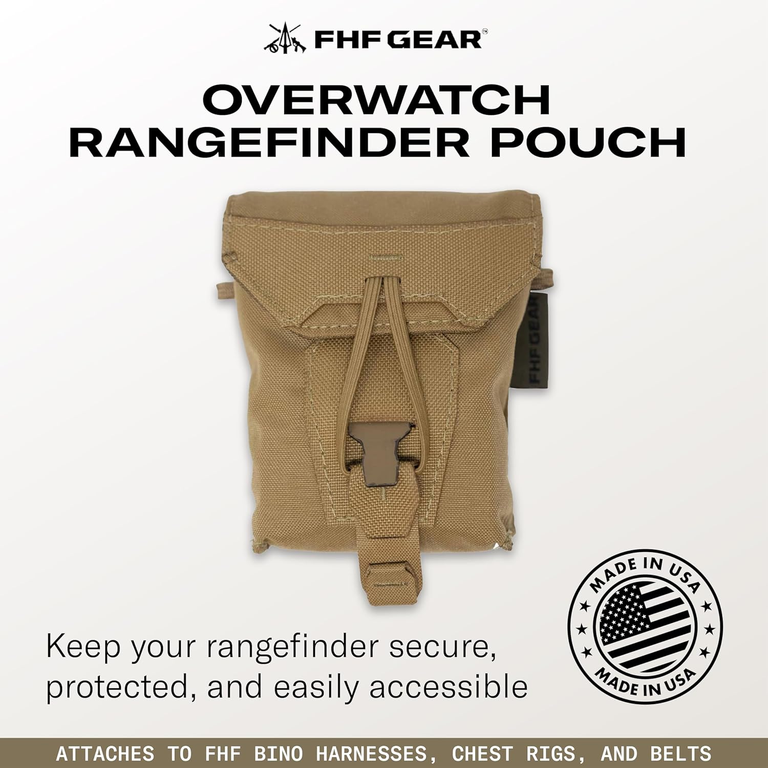 FHF Gear Overwatch Rangefinder Pouch – Quiet Access MOLLE Pouch with Shim Kit for Secure Carry on Bino Harness or Chest Rig