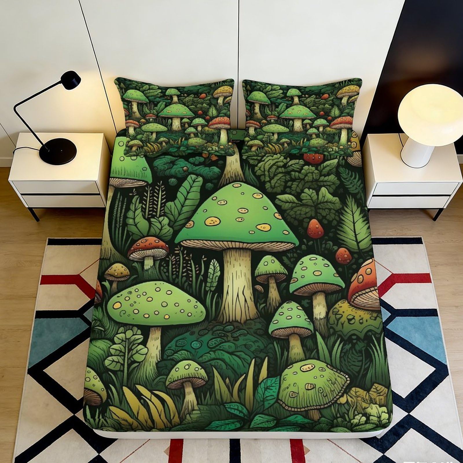 Pnayamiorkfel Style-1 3D Printed Forest Mushroom Fitted Sheet Microfiber Non-Slip Bed Cover For Bedroom Guest Room Machine Washable Decor 90X200x25cm