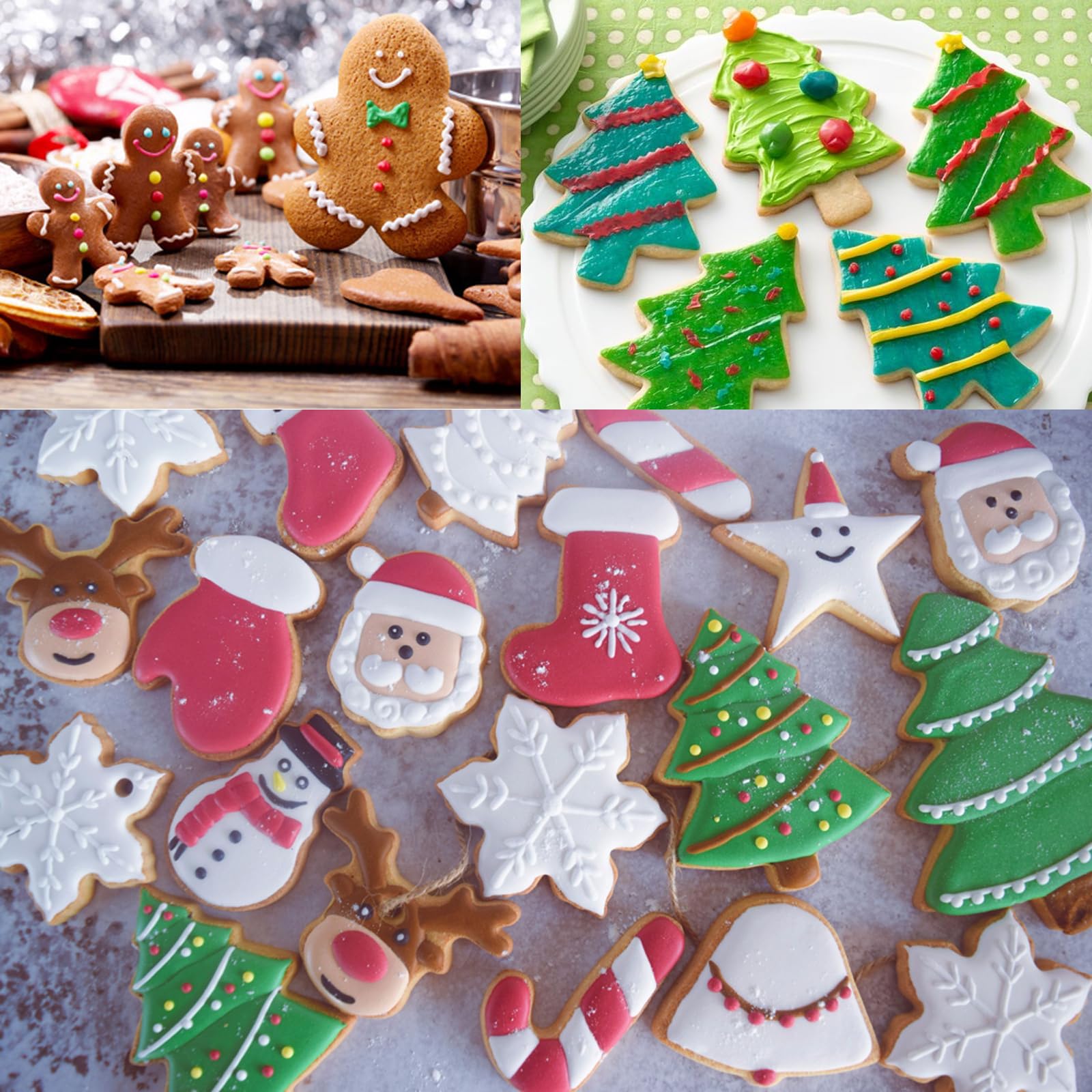 SSKHE Juego De 12 Cortadores De Galletas De Navidad, Cortadores De Galletas De Acero Inoxidable (árbol De Navidad, Hombre De Jengibre, Copo De Nieve, Papá Noel, Muñeco De Nieve) Para Hornear Navidad