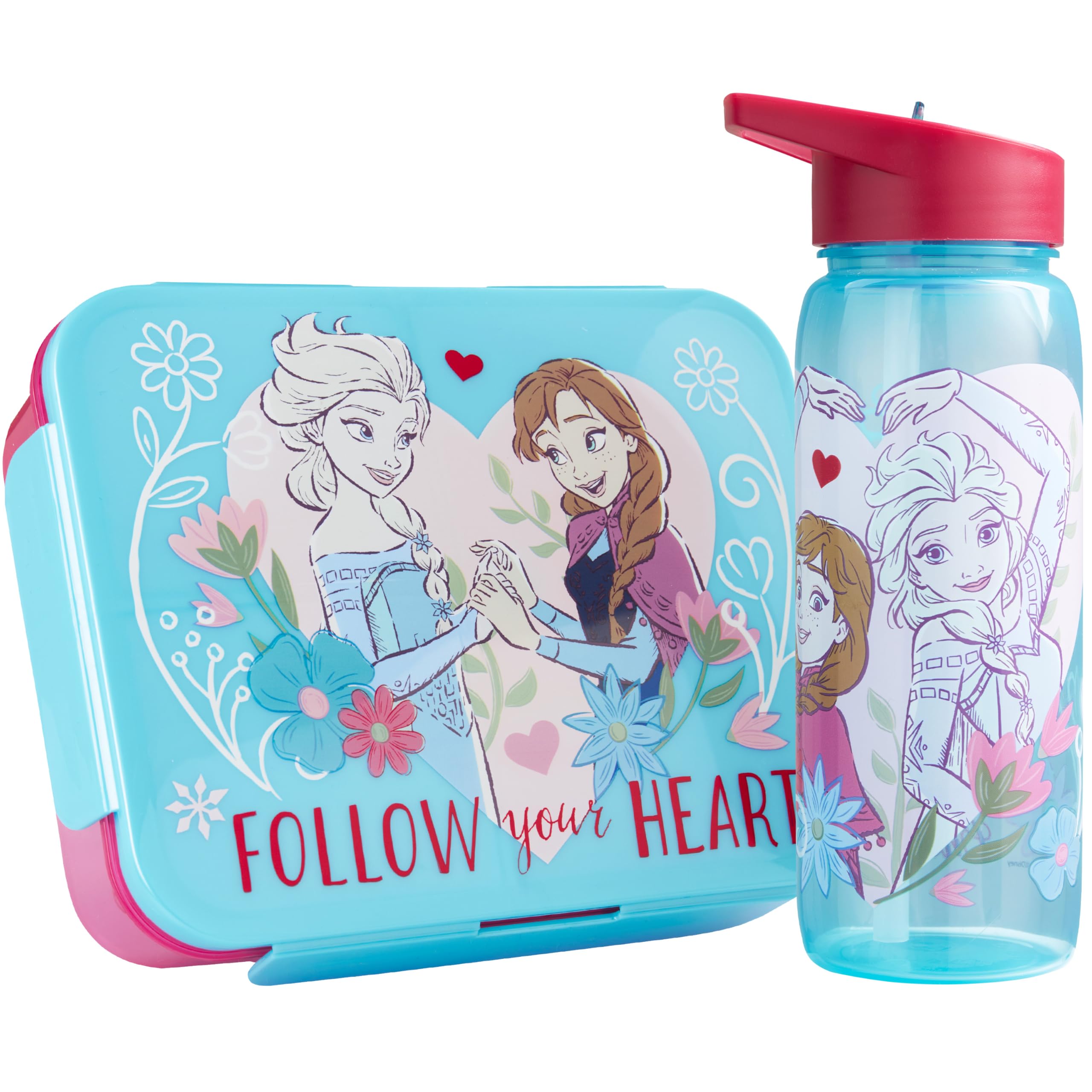 Get Trend Disney Frozen Fiambrera Niña y Botella 640 ml Set, Bento Box 1,75 L con Compartimentos, Apto Microondas y Lavavajillas, Sin BPA para Escuela y Ocio, Regalo Niña (Turquesa Frozen)