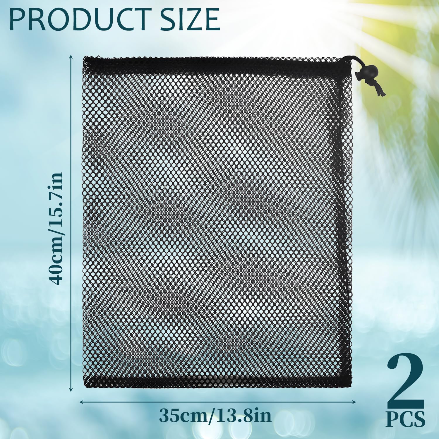 SUBTAVIK bolsas de malla con cordón, bolsas grandes de malla con cordón, bolsas de almacenamiento con cordón, bolsas de malla negras, bolsas de red de nailon para natación, playa, piscina - 3