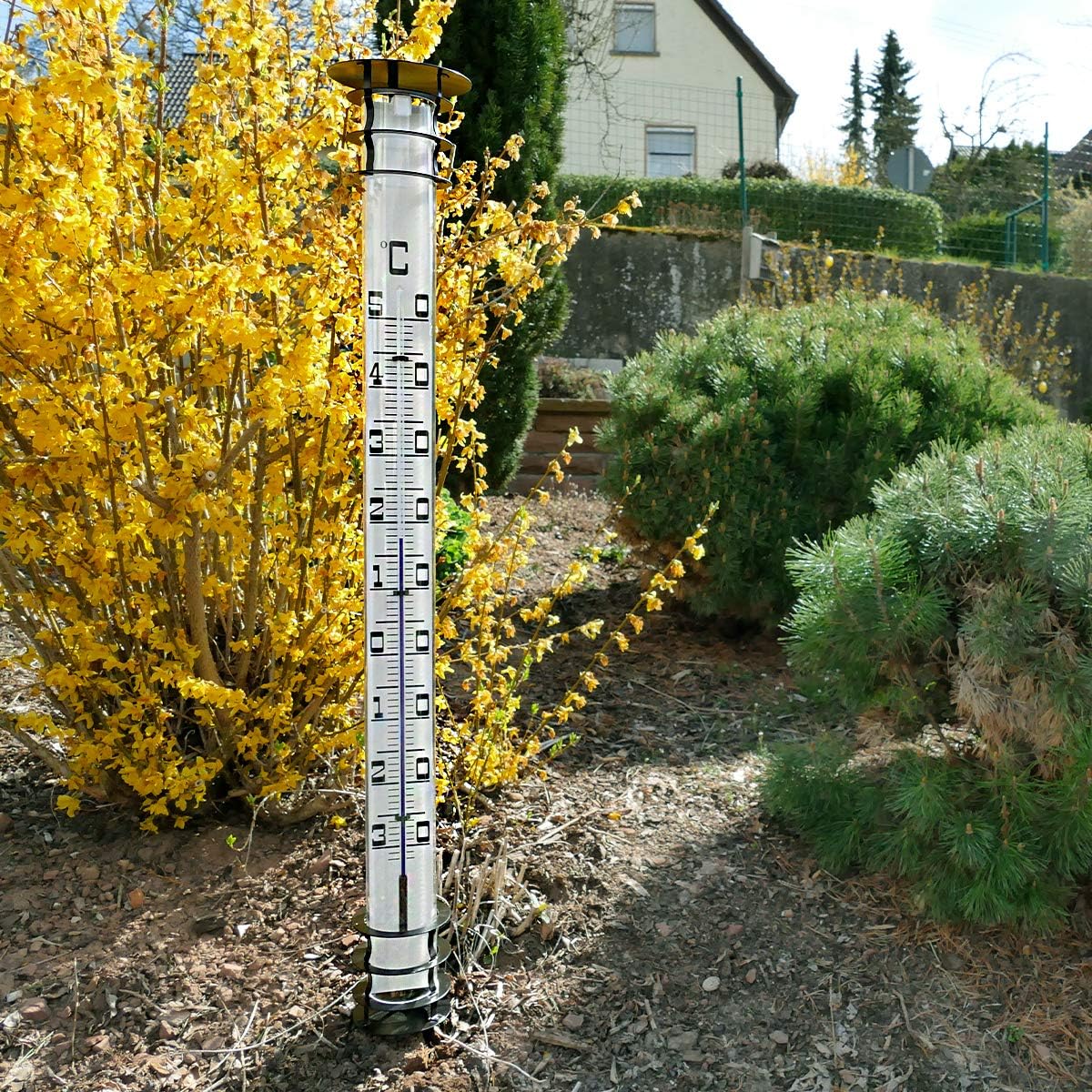 TFA Dostmann analoges Gartenthermometer Jumbo, 12.2002, mit Erdspieß, XXL Thermometer für Außen, 115cm groß, Außentemperatur messen, Gartendekoration, wetterfest, schwarz