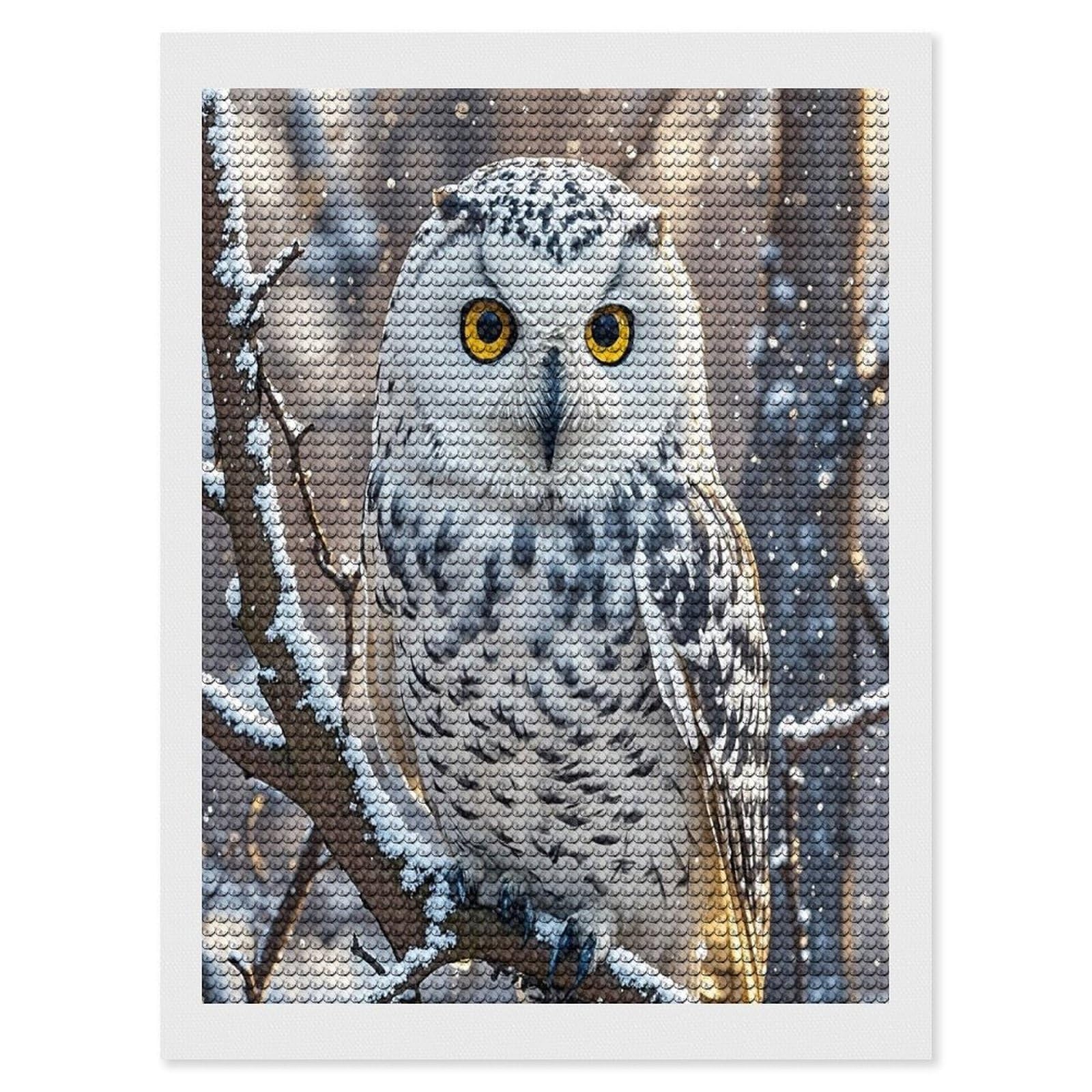 FekiLoot Winter White Owl Diamond Painting Kits for Beginners DIY Diamond Art Kits for Adults Full Drill Round Diamond Dot Gem Art Painting Fun DIY Crafts for Home Kitchen Wall Decor Gift 12"x16"
