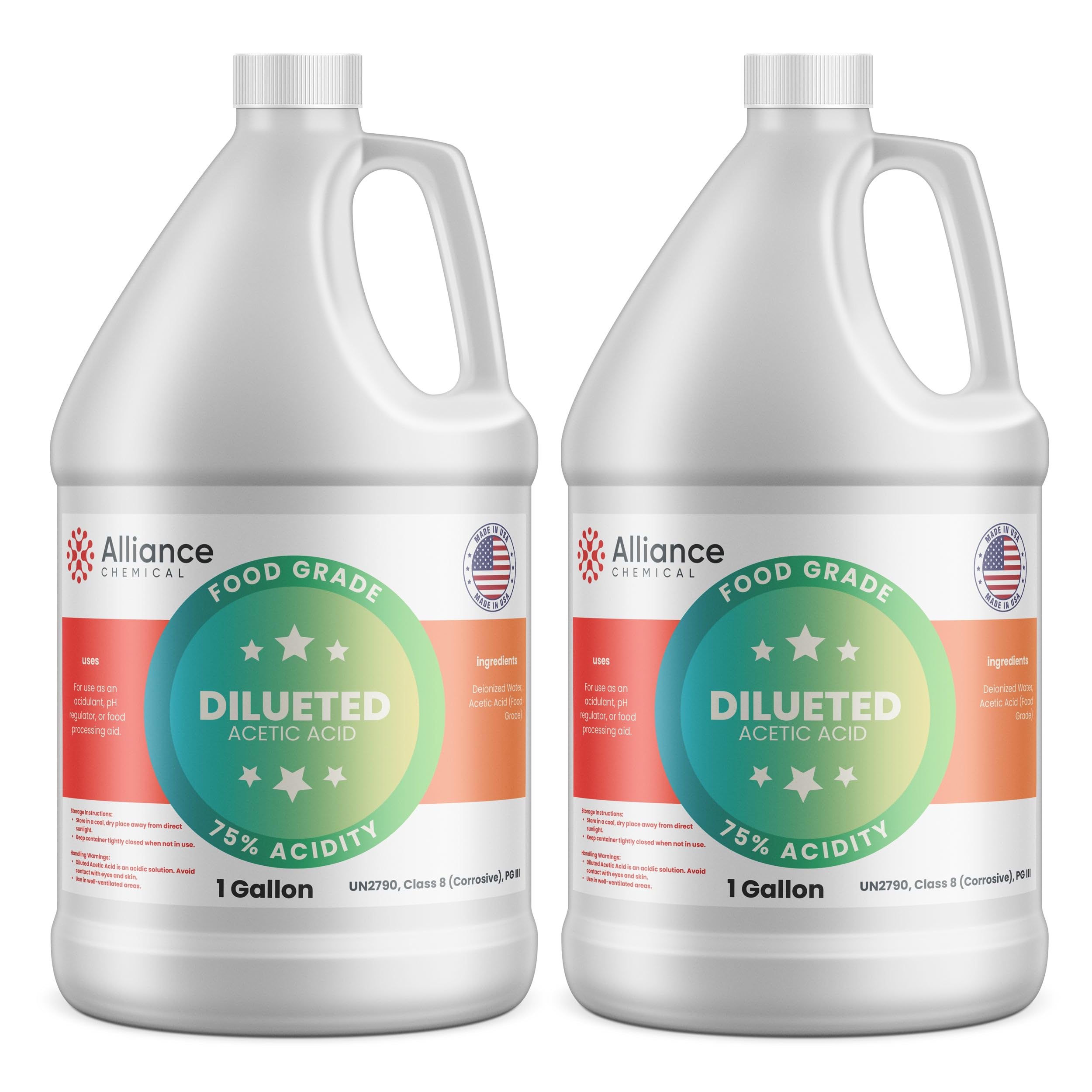 75% Diluted Acetic Acid Food Grade - 2 Gallons – for Industrial Cleaning, pH Adjustment, Chemical Processing, and Metal Surface Treatment