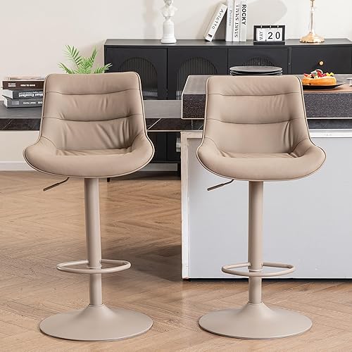 Miniatura 8 de Kidol & Shellder Juego de 2 taburetes de bar, taburetes giratorios ajustables de altura de mostrador con respaldo, tapizados de piel sintética