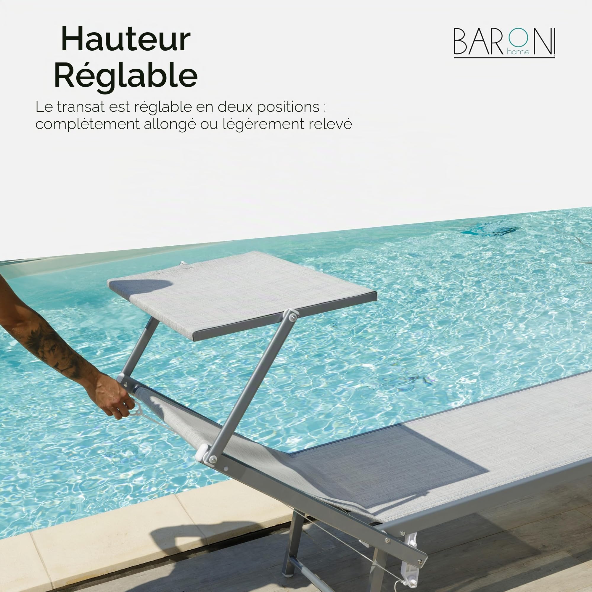 Baroni Home Chaise Longe Bain de Soleil, Lit du Soleil Pliable, Transat d’Extérieur avec Pare Soleil, Chaise Longe Bain de Soleil de Jardin Structure en Fer Ajustable, 90x181x59 cm, Beige, 1 Pièce