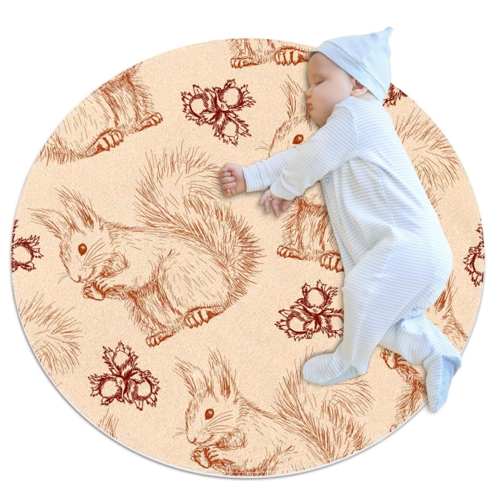 Tapis de salle de bain écureuil rond 1m chambre coucher et enfant moquette