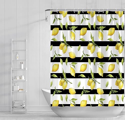 Miniatura 4 de Lindas cortinas de ducha de hojas de verano de limón, cortina de ducha de plantas de frutas amarillas, cortina de ducha de baño, tela cítrica a