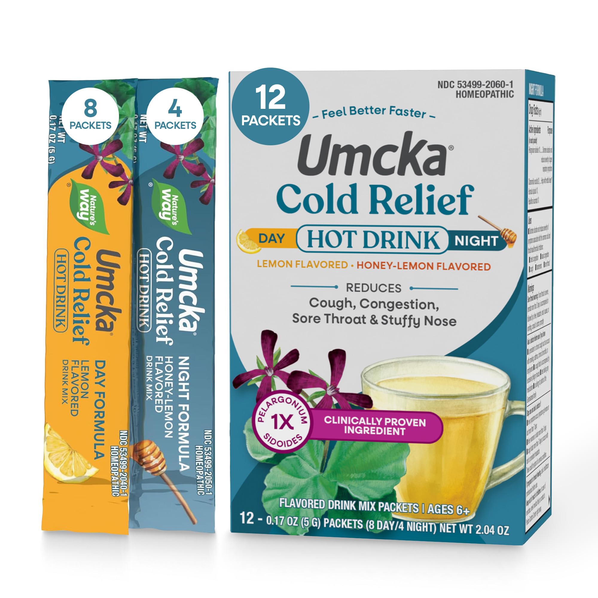 Umcka Cold Relief Hot Drink, Day & Night, Lemon & Honey, 12 ct