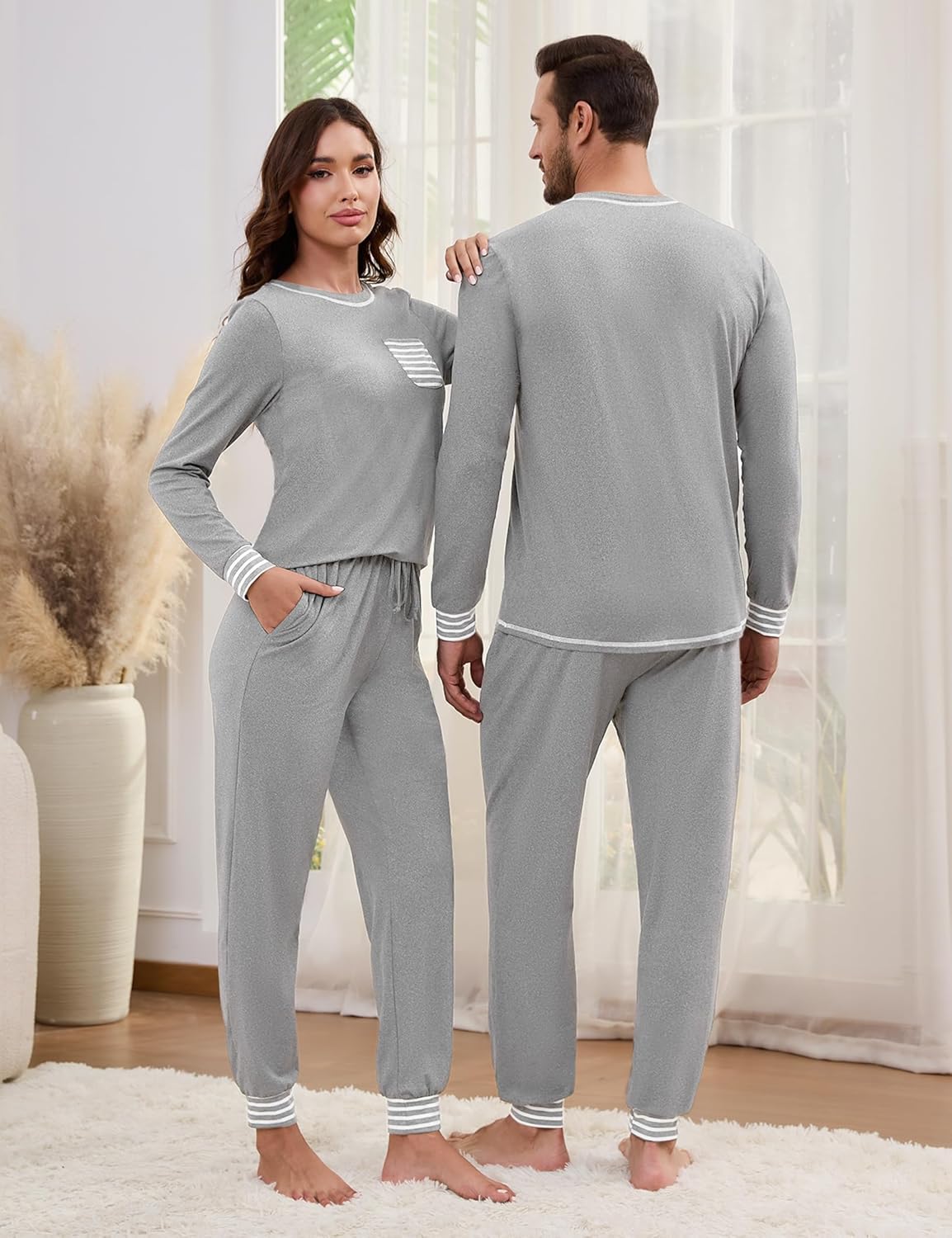 Matching Pajamas for Couples Long Sleeve Pajama Set for Men and Women 2 Piece Cozy Loungewear Set S-XXL - Image 2