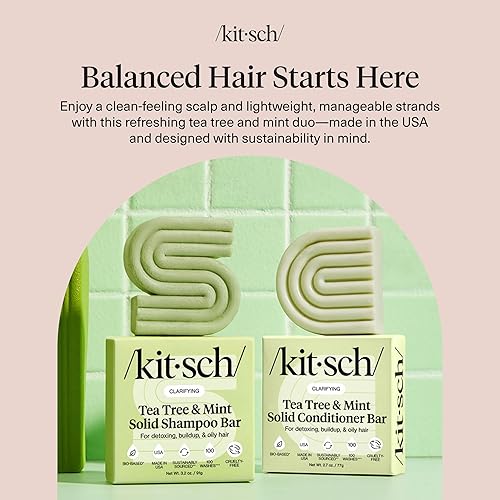Miniatura 4 de Kitsch Juego de champú y acondicionador Clarifying Tea Tree - Barra de champú y acondicionador para mujeres y hombres, cuero cabelludo y control de