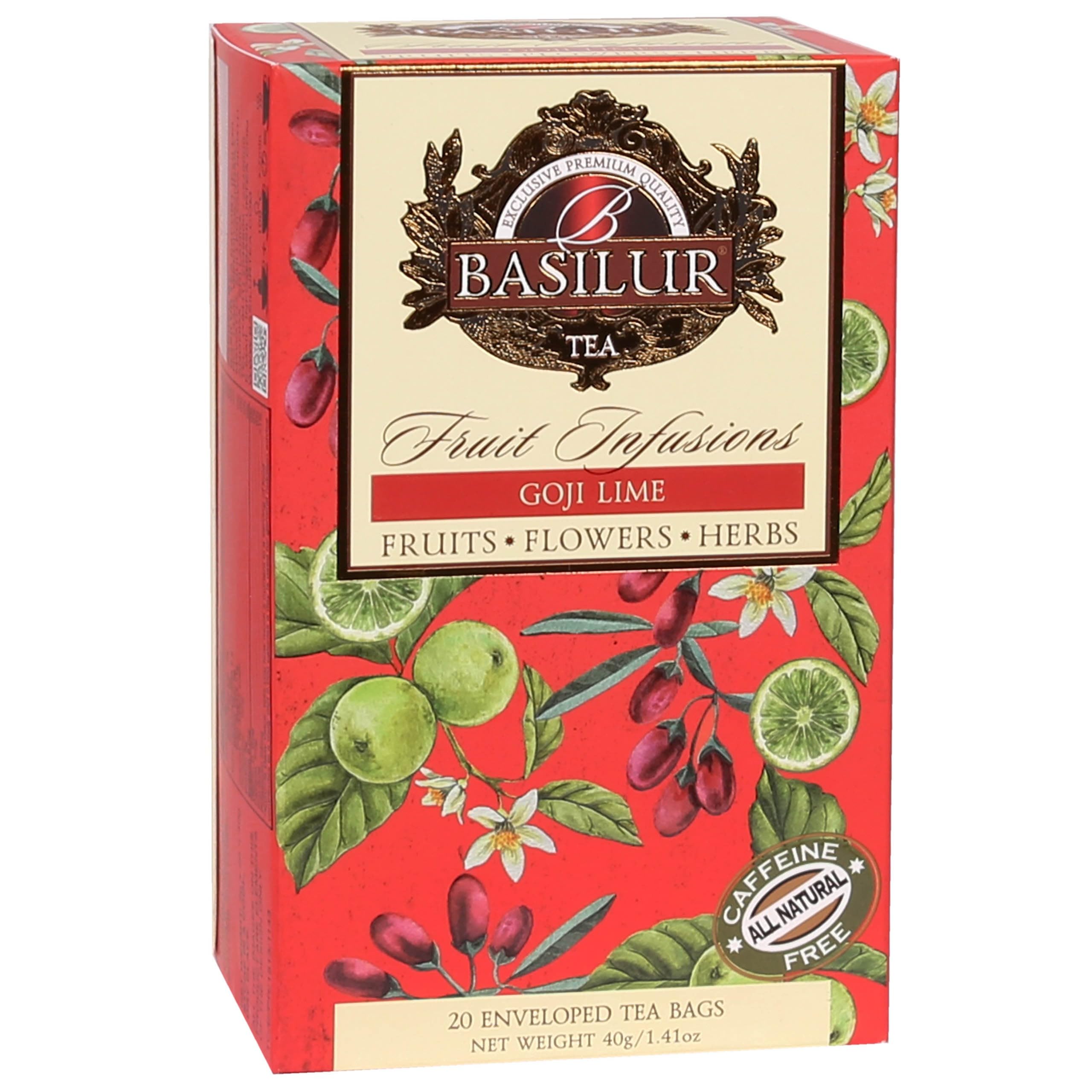 BASILUR Infusiones de Frutas - Té de frutas descafeinado con sabores naturales de goji, lima y cítricos, en bolsitas 20 x 2 g (12)