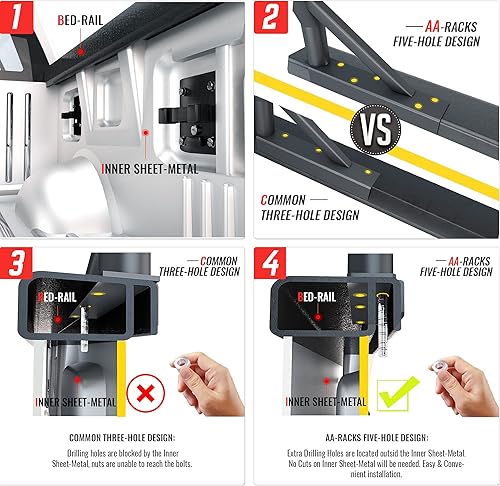 Miniatura 5 de Bastidor AA de 800libras. 2 barras de portaequipaje para camionera, color blanco mate con complementos, Negro