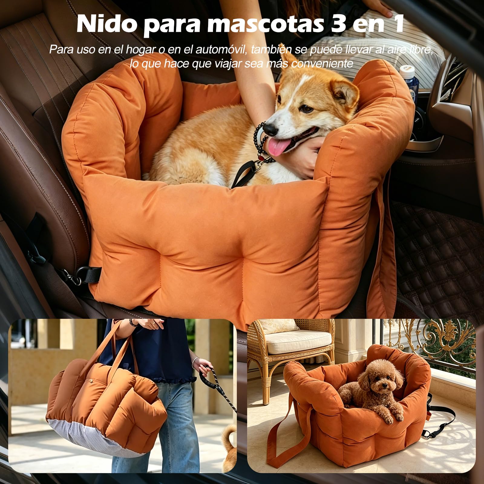 Ergocar Asiento De Coche para Perros Consola Central Asiento Elevado con Cinturón De Seguridad Ajustable y Acolchado Apto para Uso Doméstico Viajes y En El Coche Tanto para Gatos como para Perros