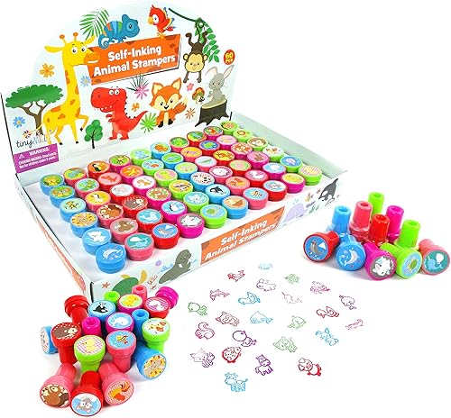 TINYMILLS 60 sellos surtidos de animales para niños con 60 diseños diferentes, bolsas de regalos para fiestas, premios, recompensas en el aula,