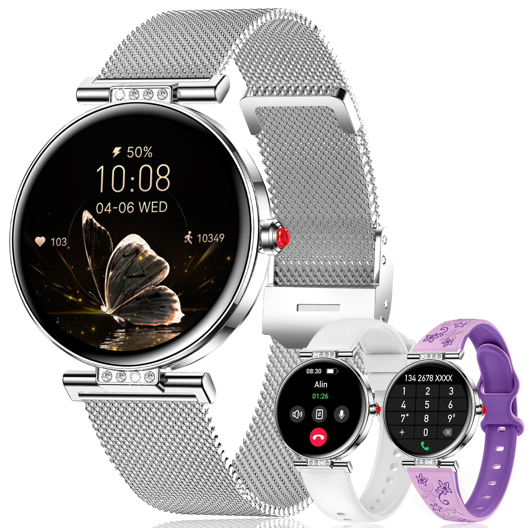 Smartwatch Donna, 1.19”AMOLED Orologio Smartwatch con Chiamate Bluetooth/Notifiche, 120+ Sportive, Fisiologia Femminile, 24H Contapassi/Sonno/Cardiofrequenzimetro, IP68 Smart Watch per iOS Android