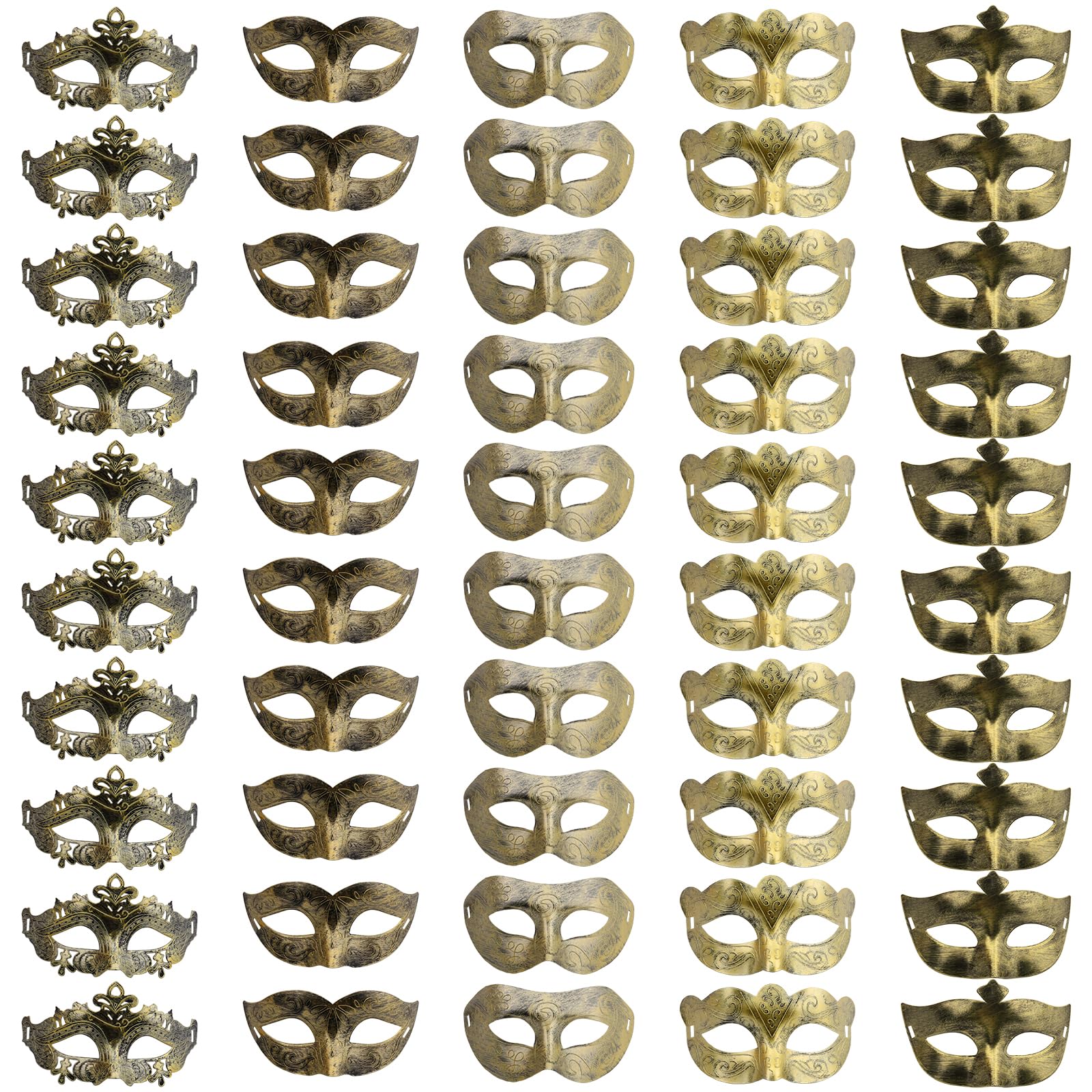 Juego de 50 máscaras venecianas para bailes de máscaras, máscara dorada para fiestas de Mardi Gras para hombres y mujeres, accesorios de decoración de disfraces de bar