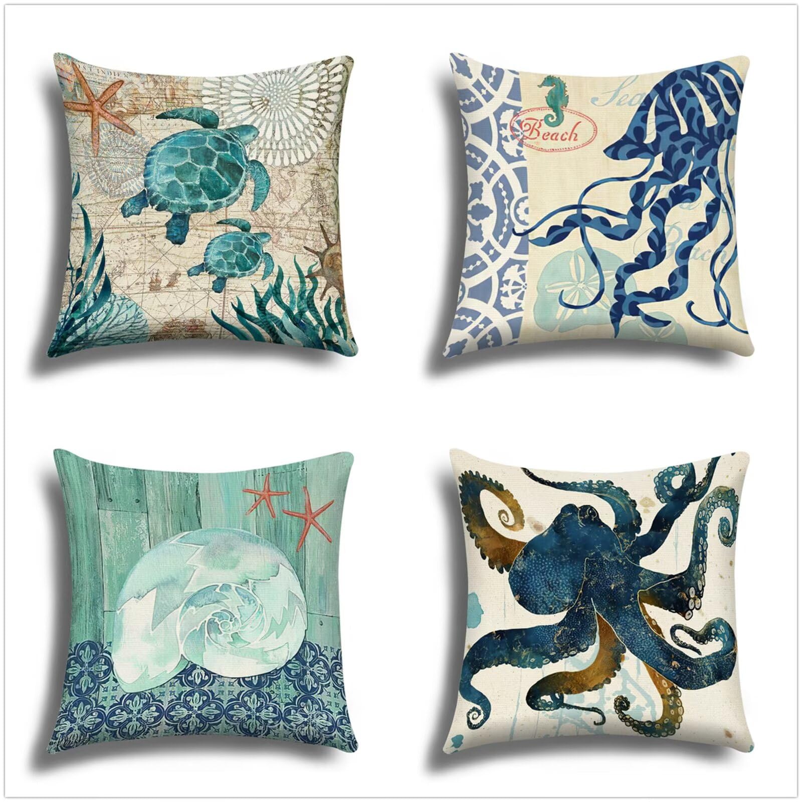 Federe per Cuscini Super Soft 50x50cm Set di 4 Quadrato Bifacciale Copricuscini Divano Decorativi tartaruga animale Decor Fodere per Divano Sedia Cuscini Camera da Letto Cuscini Arredo P1-108
