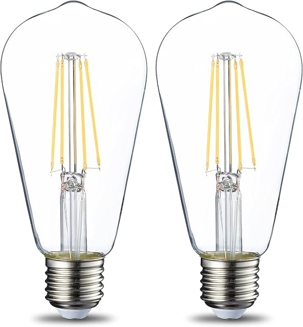 Amazon Basics LED E27 Vintage Edison Bulb, ST64, 7W (equivalent to 60W), Clear Filament, Non Dimmable - Pack of 2