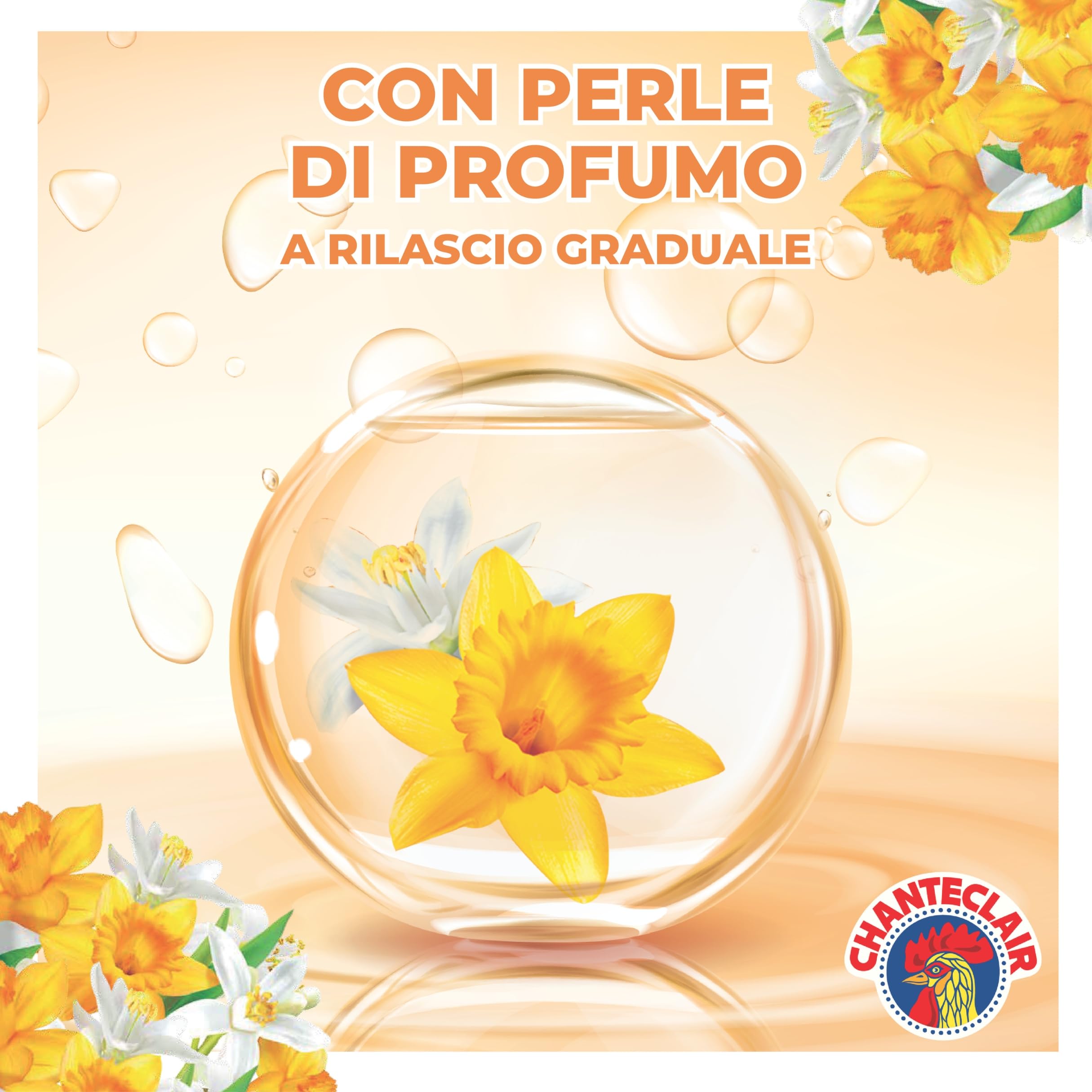 Chanteclair - Ammorbidente "I Concentrati", Fiori d'Arancio e Narciso, Protegge la morbidezza del bucato, Profumo Intenso e Persistente sui Capi - 8 flaconi da 1800 ml, 90 dosi