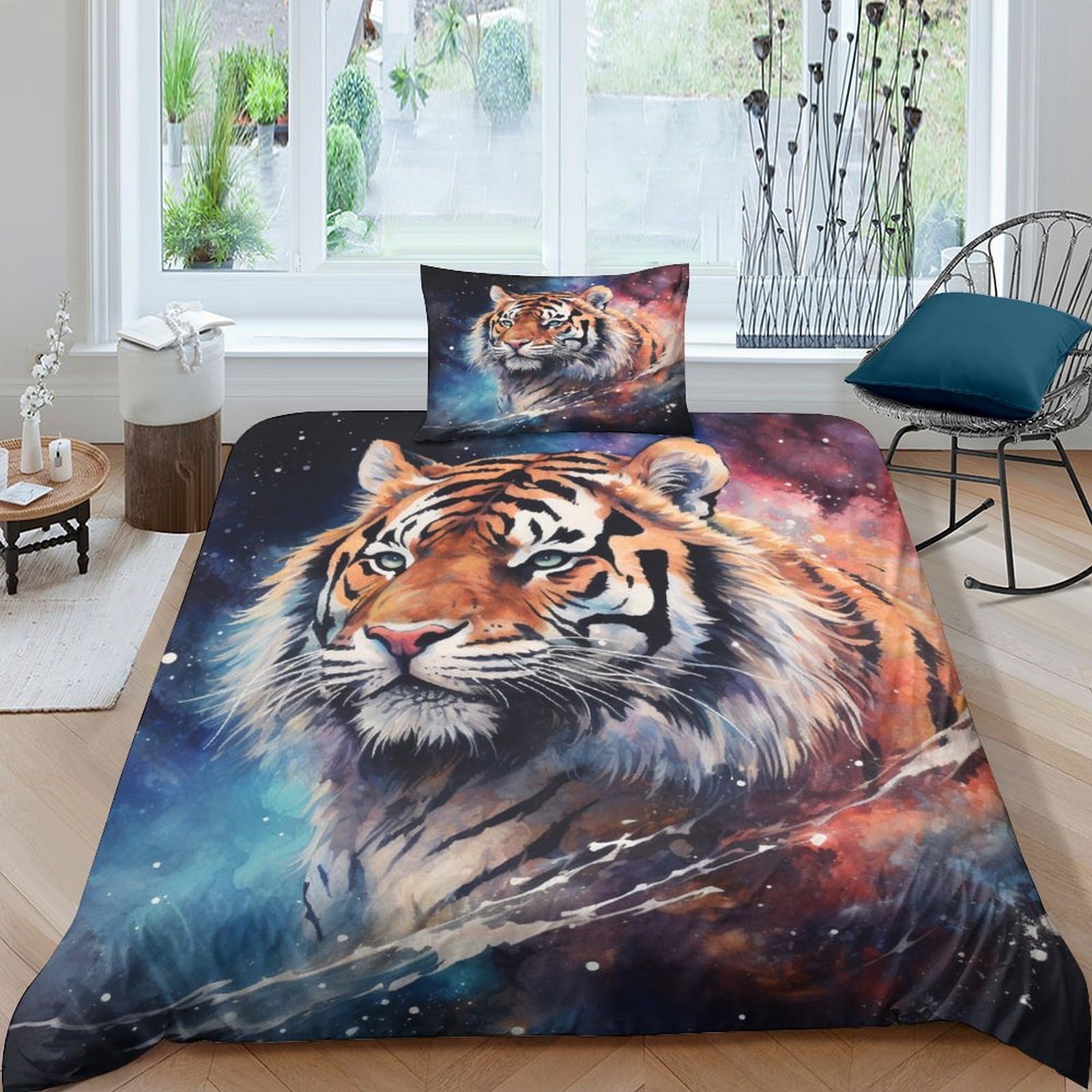 Housse de couette tigre 135x200 parure lit 3d microfibre enfant