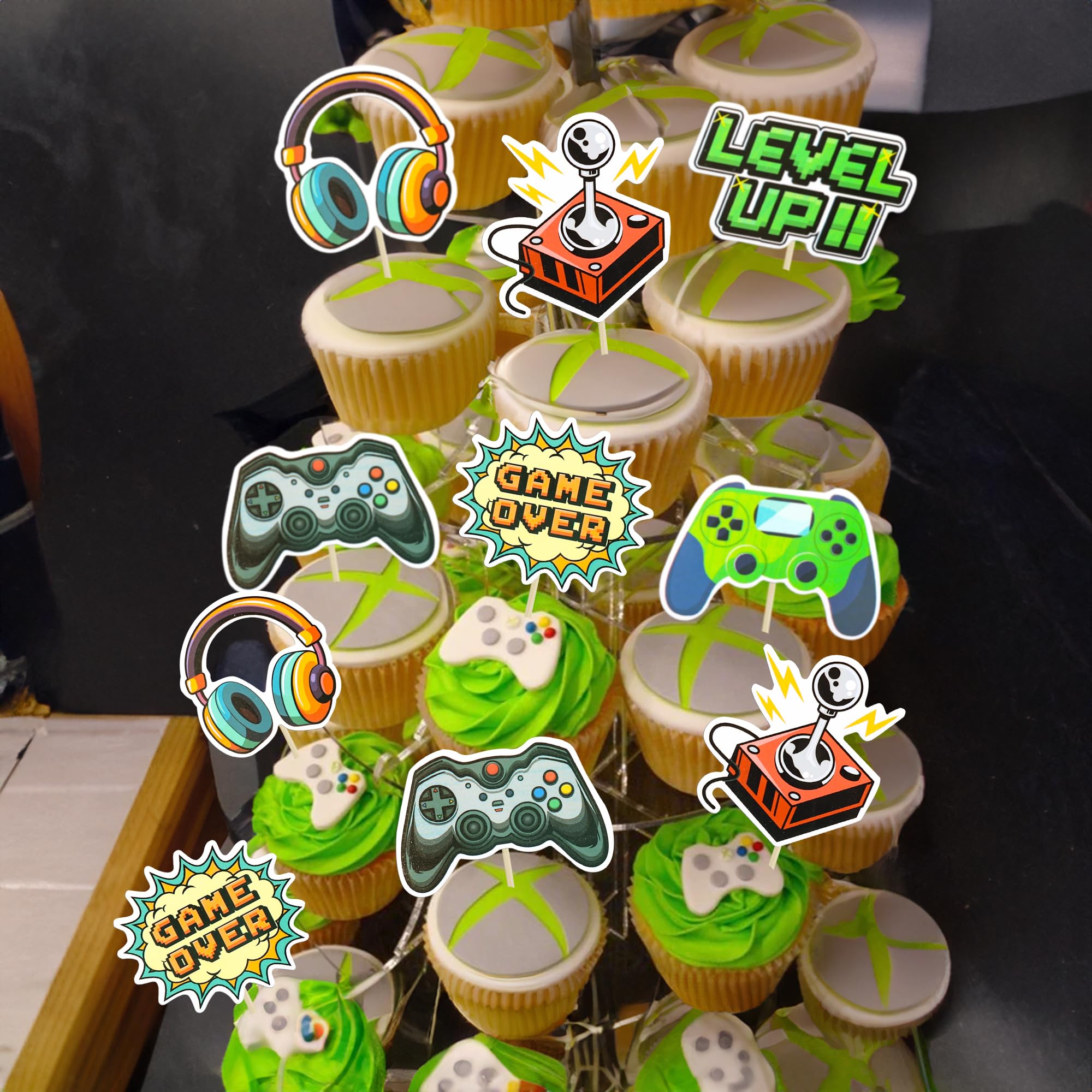 36 PCS Video Game Cupcake Toppers - Game Controller Cake Picks For Gamer Birthday Party Decorations - View #2